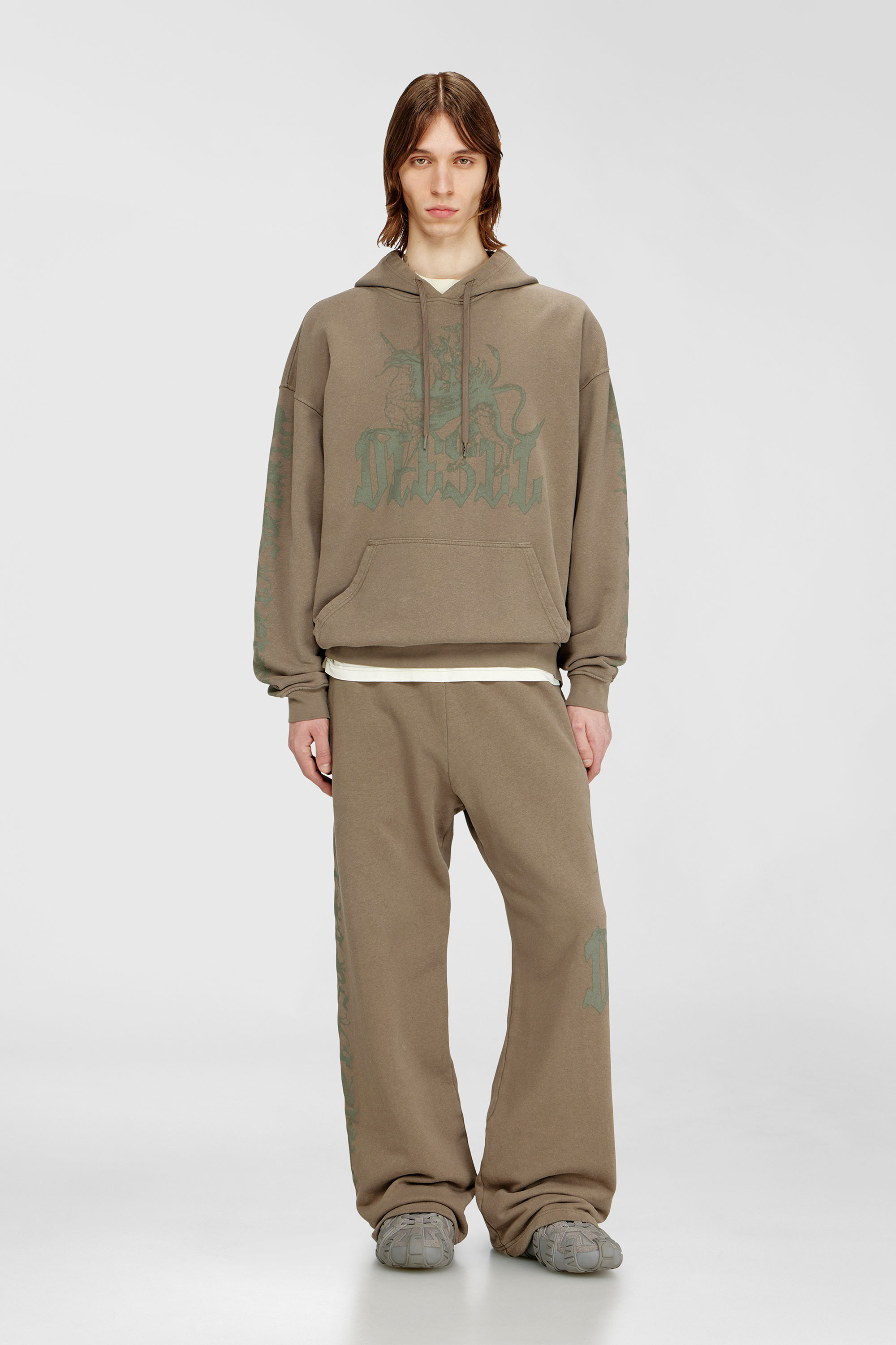 Diesel - S-GRIFFON, Sweat &agrave; capuche trait&eacute; avec imprim&eacute; griffon Homme in Marron - 2