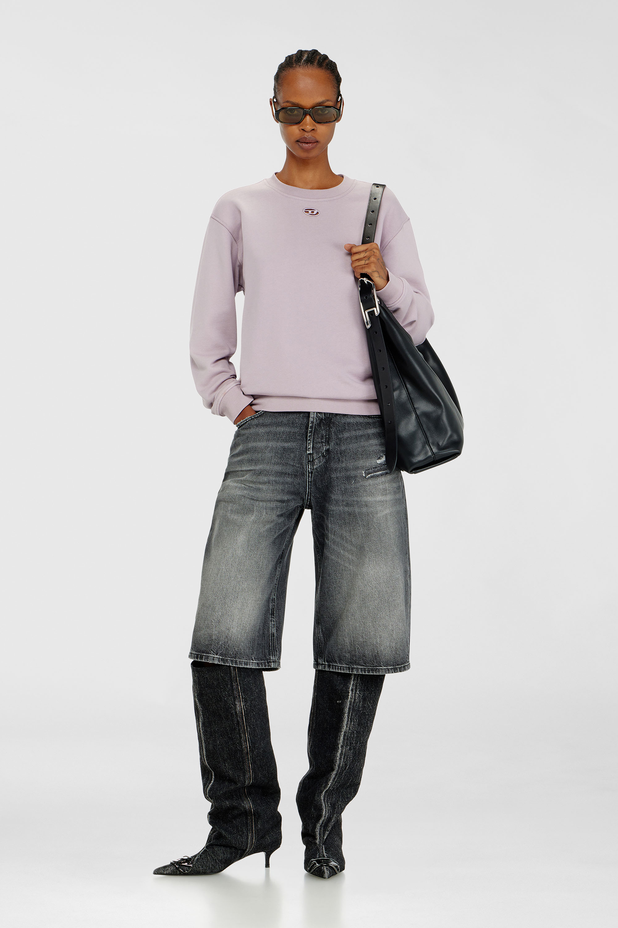 Diesel - F-NORMY-OD, Felpa in cotone con ricamo Oval D Donna in Viola - 2
