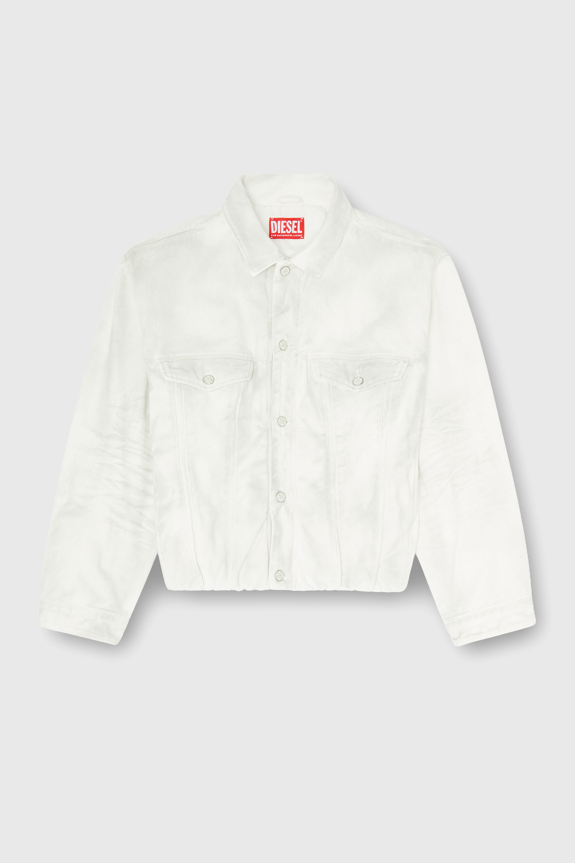 Diesel - D-MORVI-FSJ1, Man's Elasticated trucker jacket in denim in White - 2