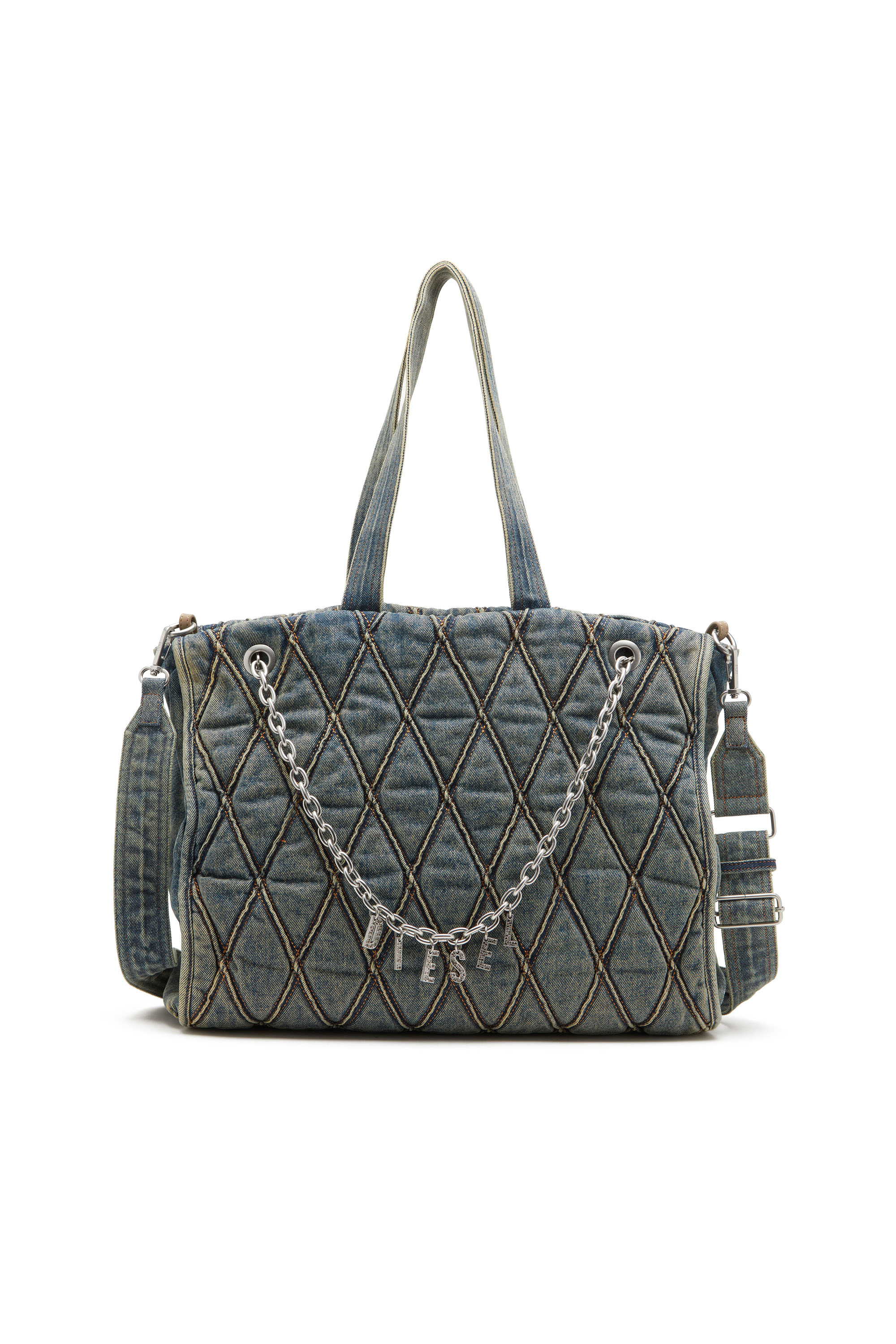 Diesel - CHARM-D SHOPPER, Charm-D-Sac tote en denim matelassé Argyle Femme in Bleu - 1