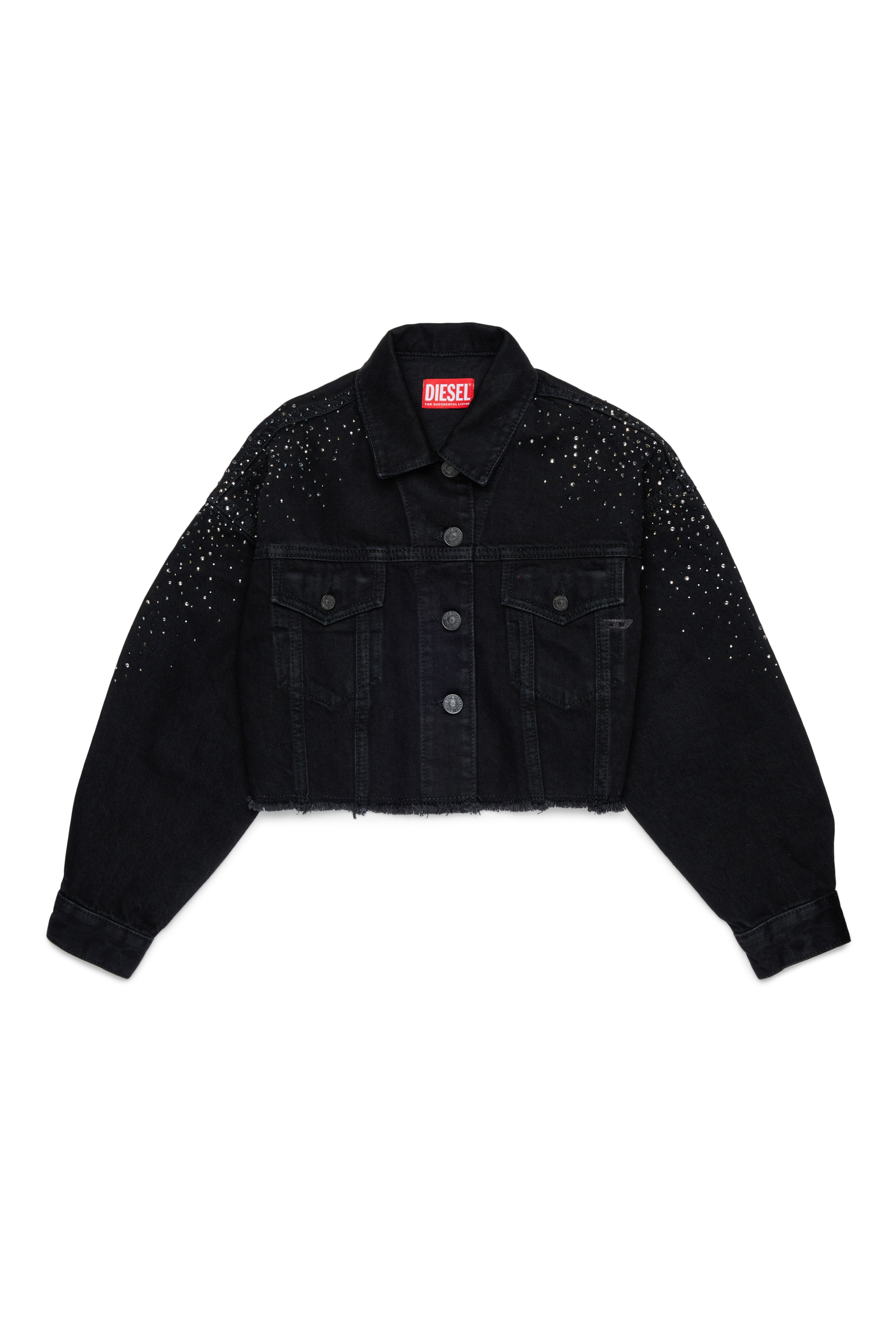 Diesel - JILBY, Veste trucker cropped orn&eacute;e Femme in Noir - 1