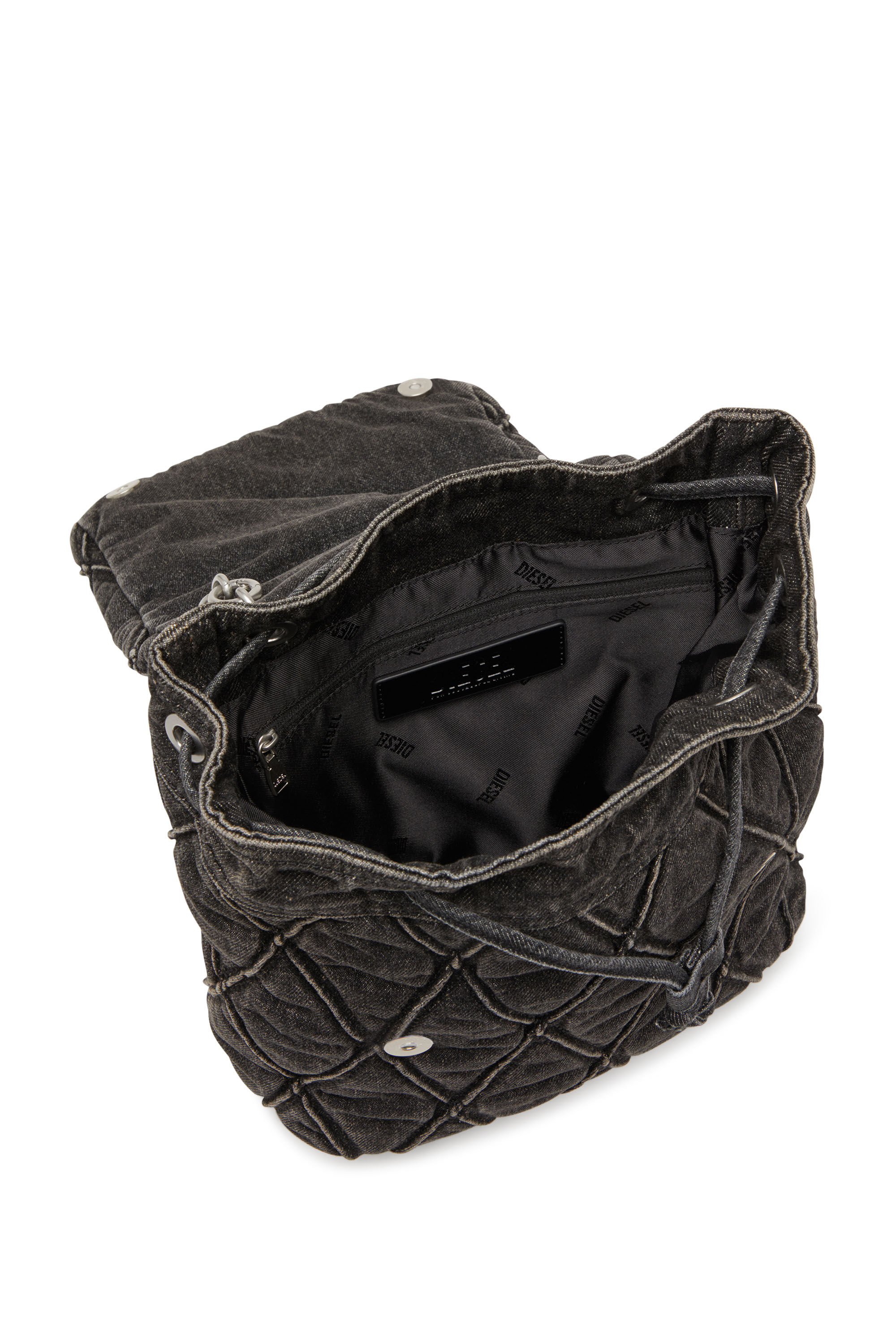 Diesel - CHARM-D BACKPACK S, Charm-D S-Zaino in denim a rombi Donna in Nero - 4