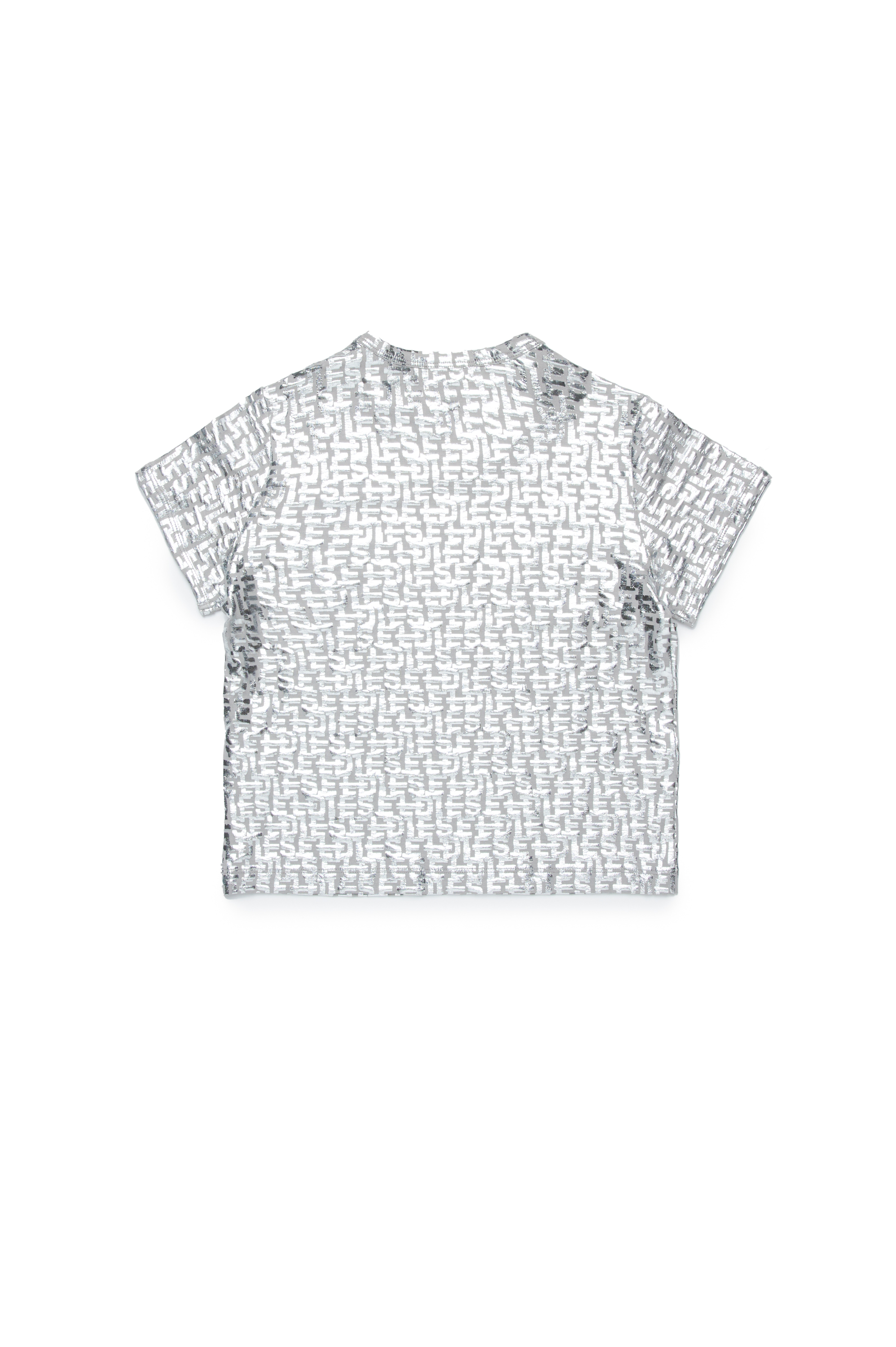 Diesel - TUNCUTIELONGL5, T-shirt con stampa Diesel monogram su lamina Donna in Argento - 2