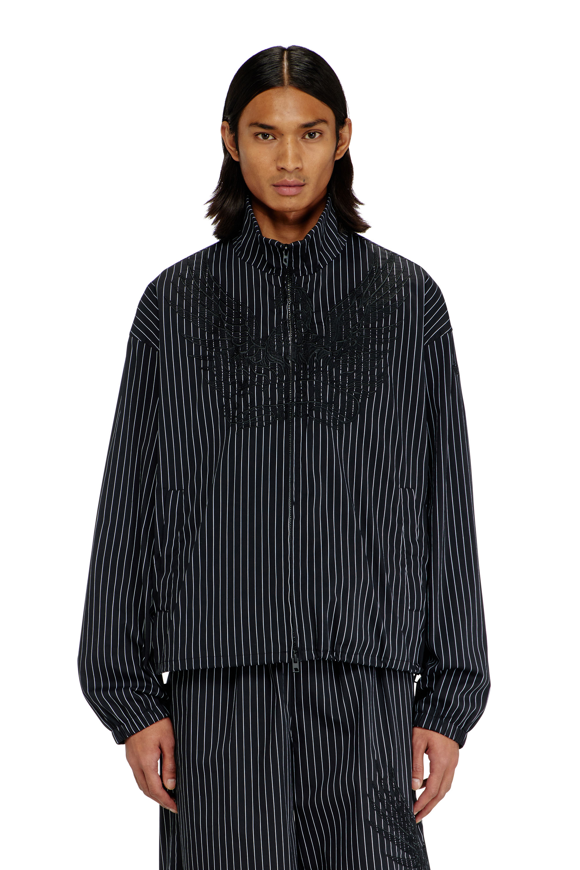 Diesel - J-CORSAR-NJCA, Herren Nylon-Pinstripe-Jacke mit Phoenix-Stickerei in Schwarz - 1