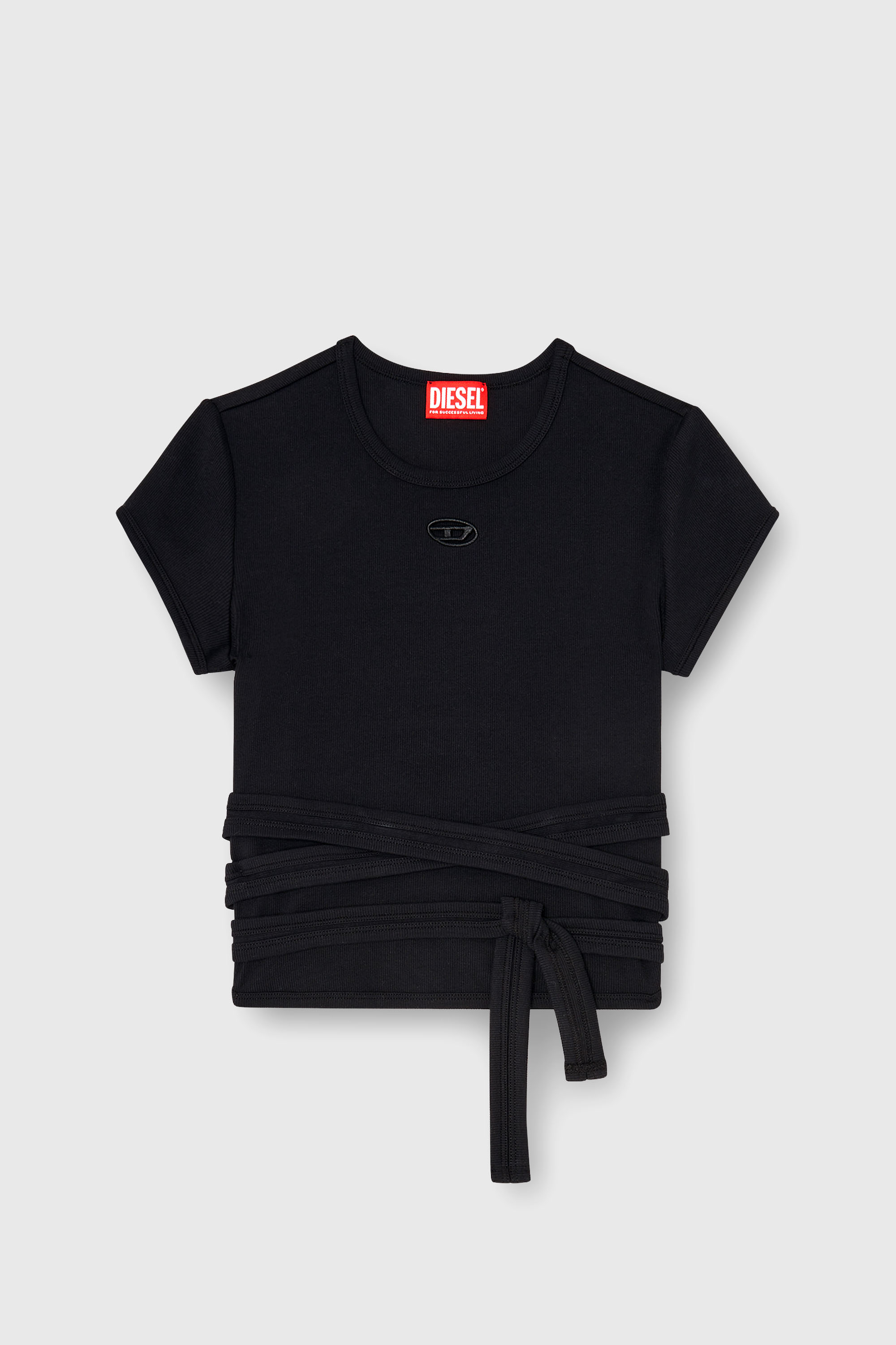 Diesel - T-BUNNY-TAIL-S1, T-shirt a costine con lacci avvolgenti Donna in Nero - 2