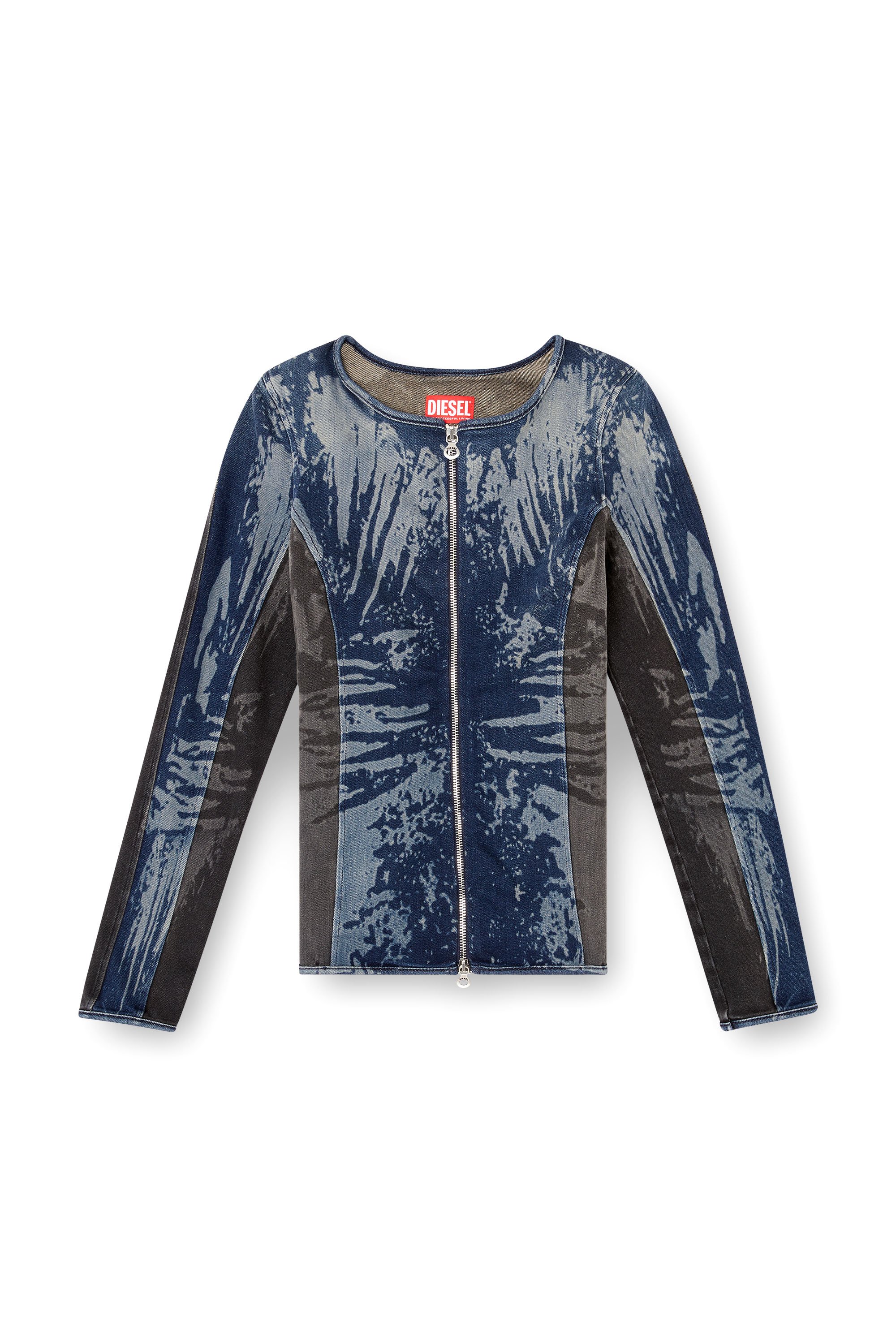 Diesel - DE-GARY-S, Top con zip in denim bicolore Donna in Blu - 3