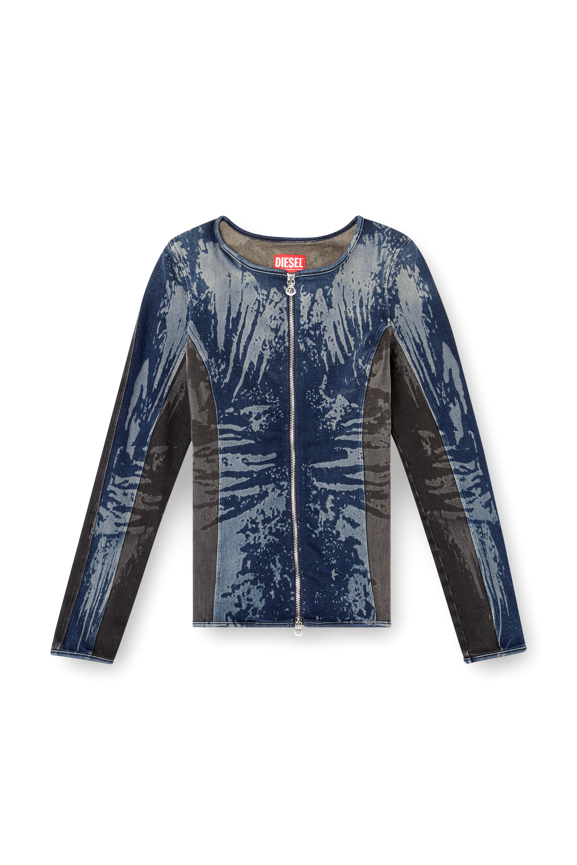 Diesel - DE-GARY-S, Woman's Zipped top in bicolour denim in Dark Blue - 2
