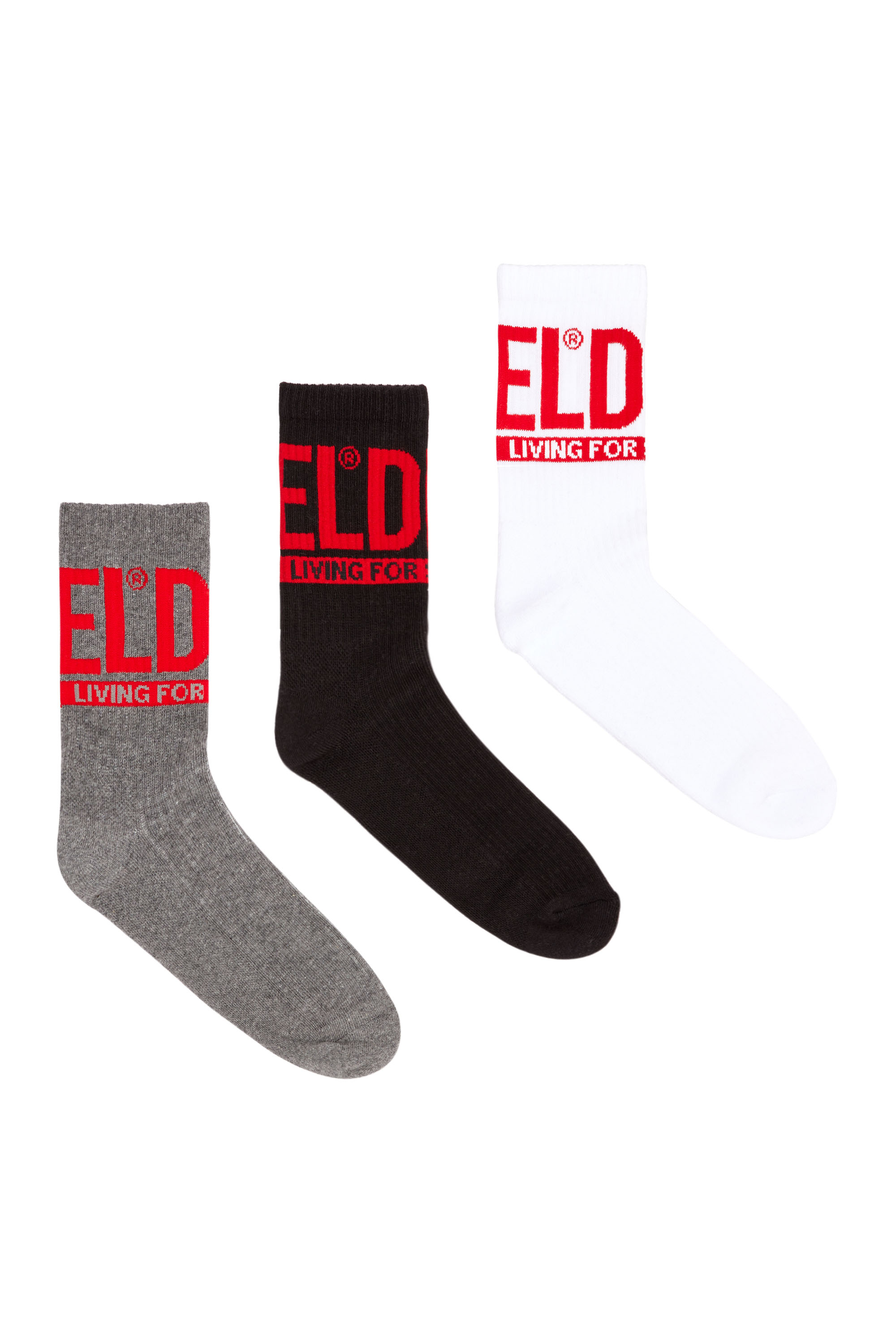 Diesel - SKM-WRAPAROUND-MID-CUT-CUSHIONED-SOCKS, Set di tre calzini con logo Diesel Uomo in Multicolor - 1