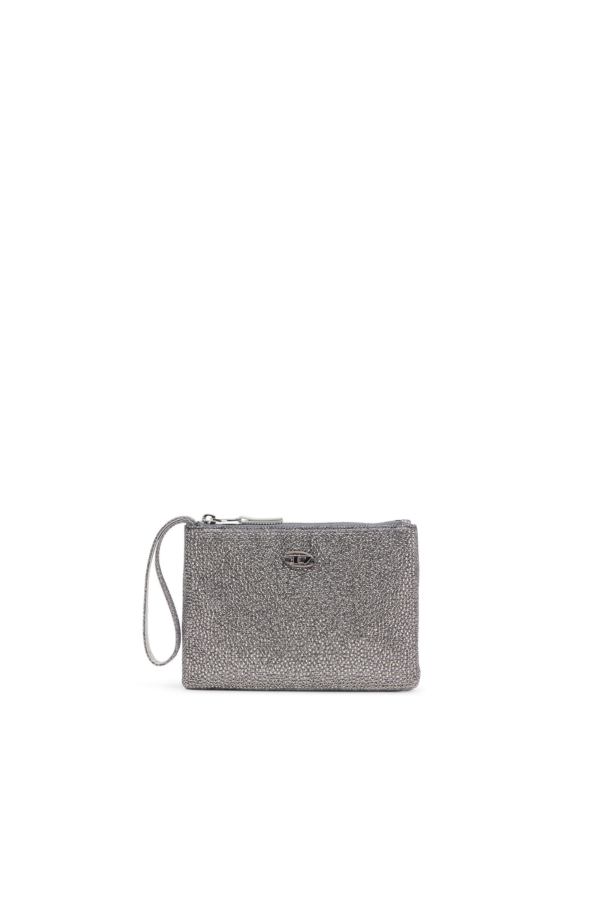 Diesel - PLAY POUCH II, Pochette in tessuto lurex con cristalli Donna in Argento - 1