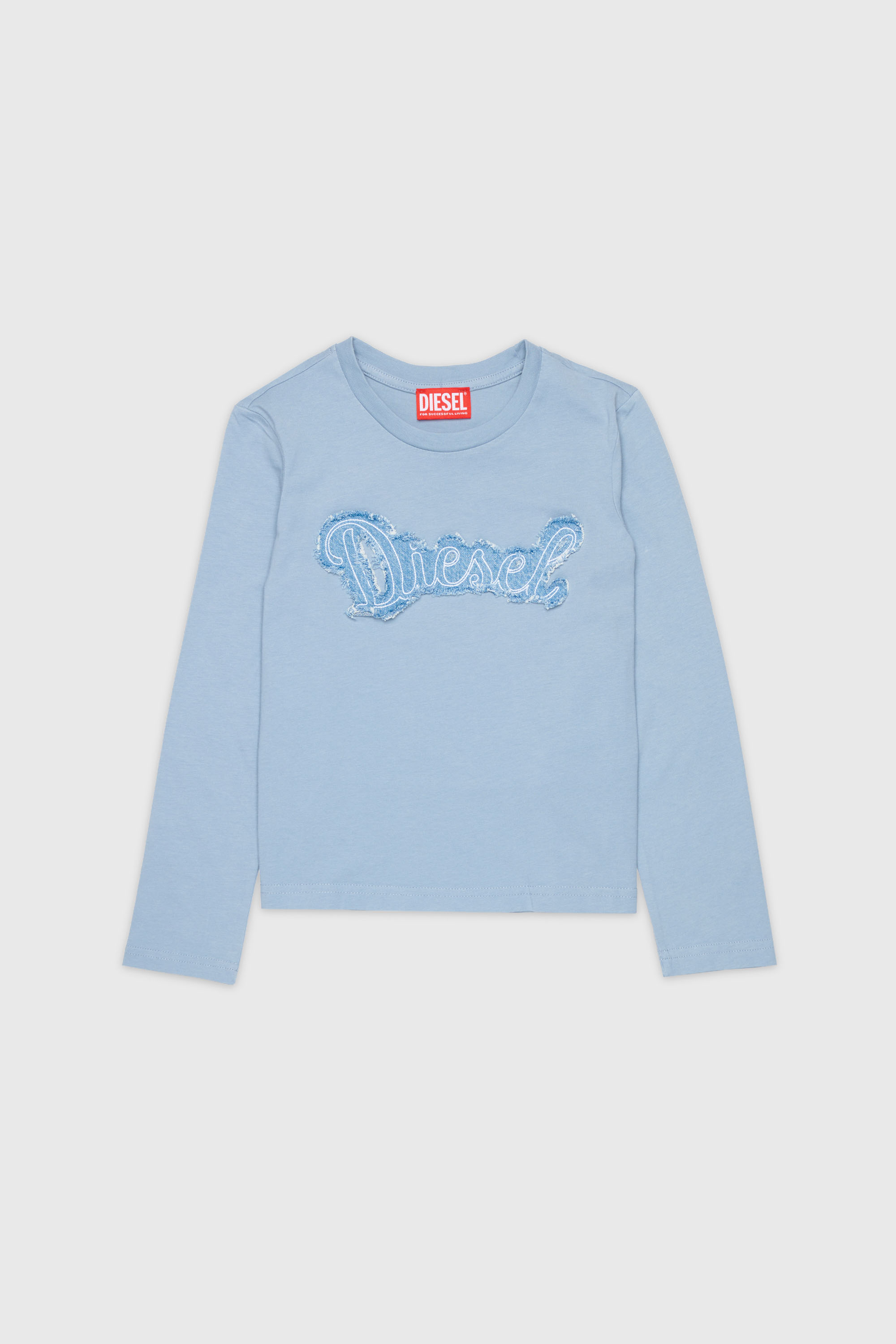 Diesel - TLIBBY, Damen Langarm-T-Shirt mit ausgefranstem Logo-Patch in Blau - 1