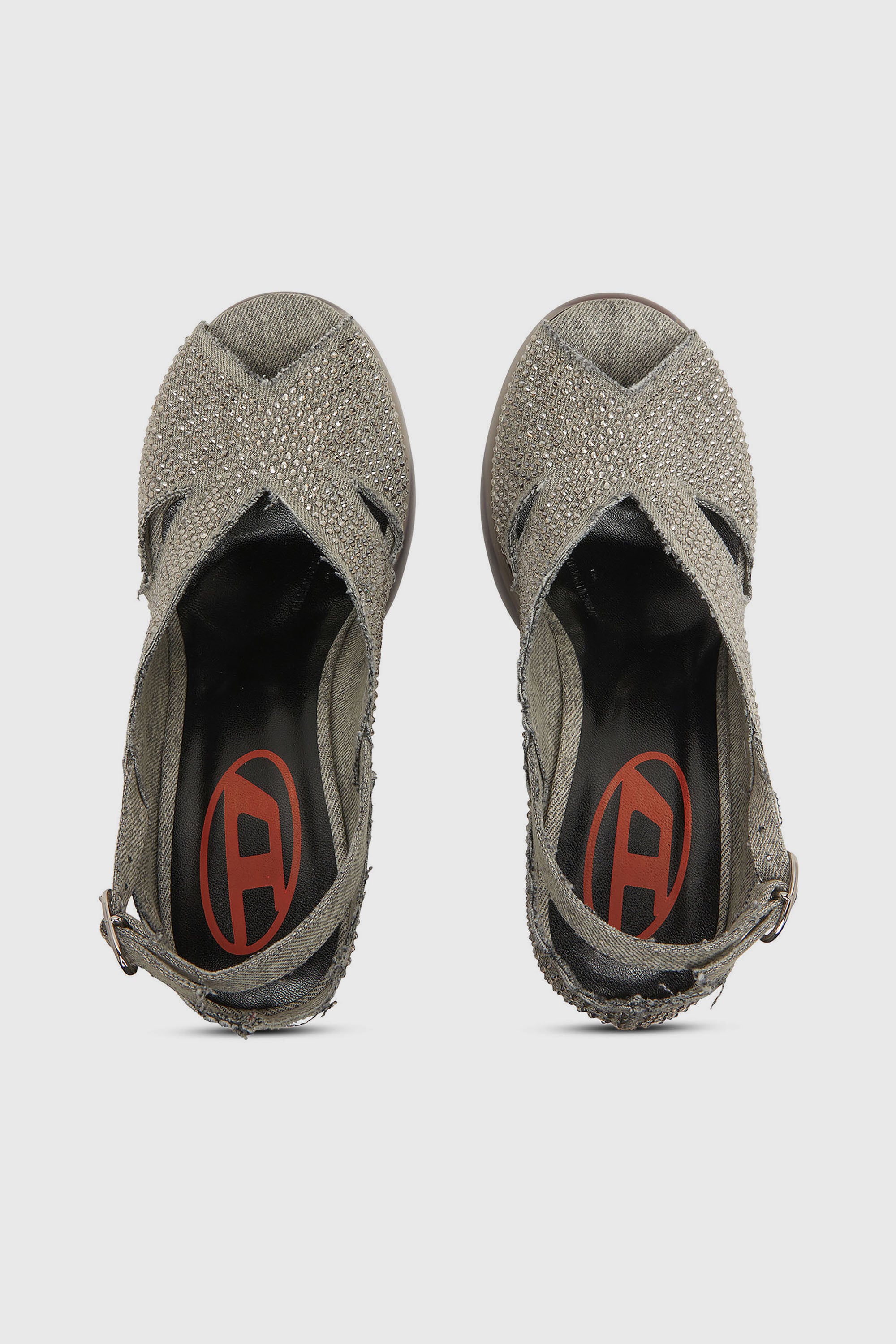 Diesel - D-LAKE PLATFORM SDL, D-Lake-Sandali platform in denim con strass e plexiglass Donna in Grigio - 4
