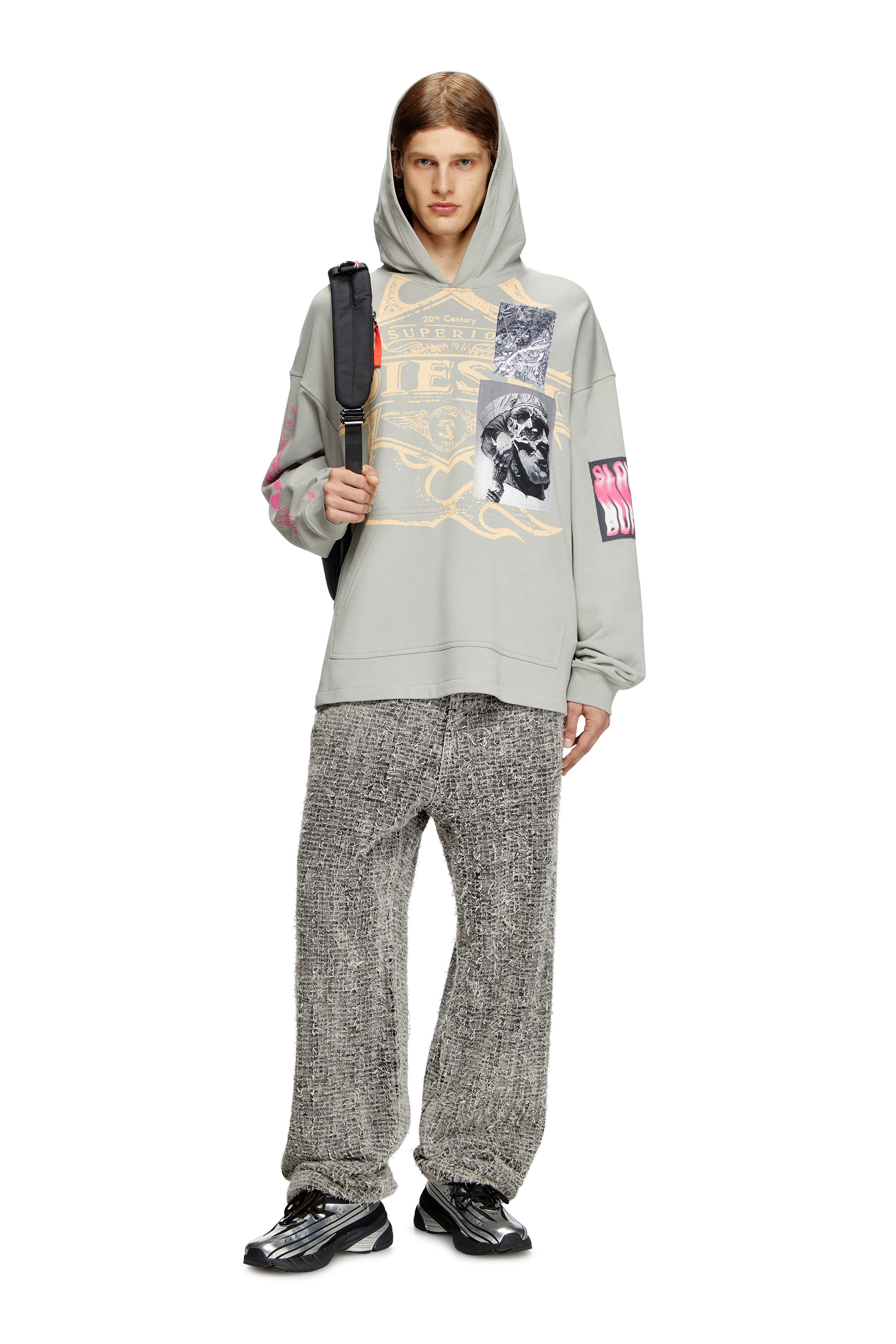 Diesel - S-BAXT-HOOD-R1, Herren Hoodie mit Prints und Logo-Patches in Grau - 2