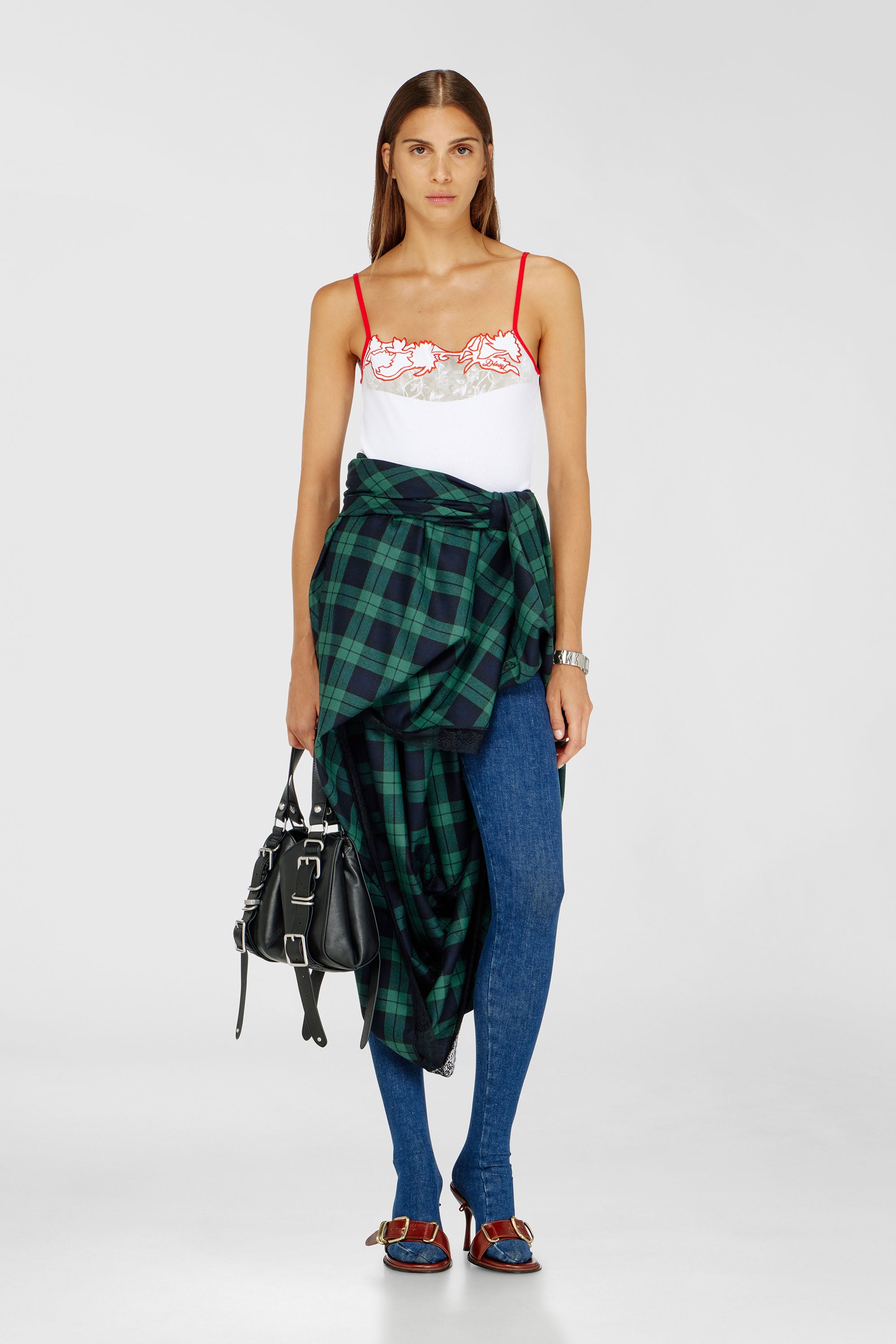Diesel - T-EDNA, Damen Geripptes Camisole mit floraler Konturstickerei in Rot/Weiss - 1