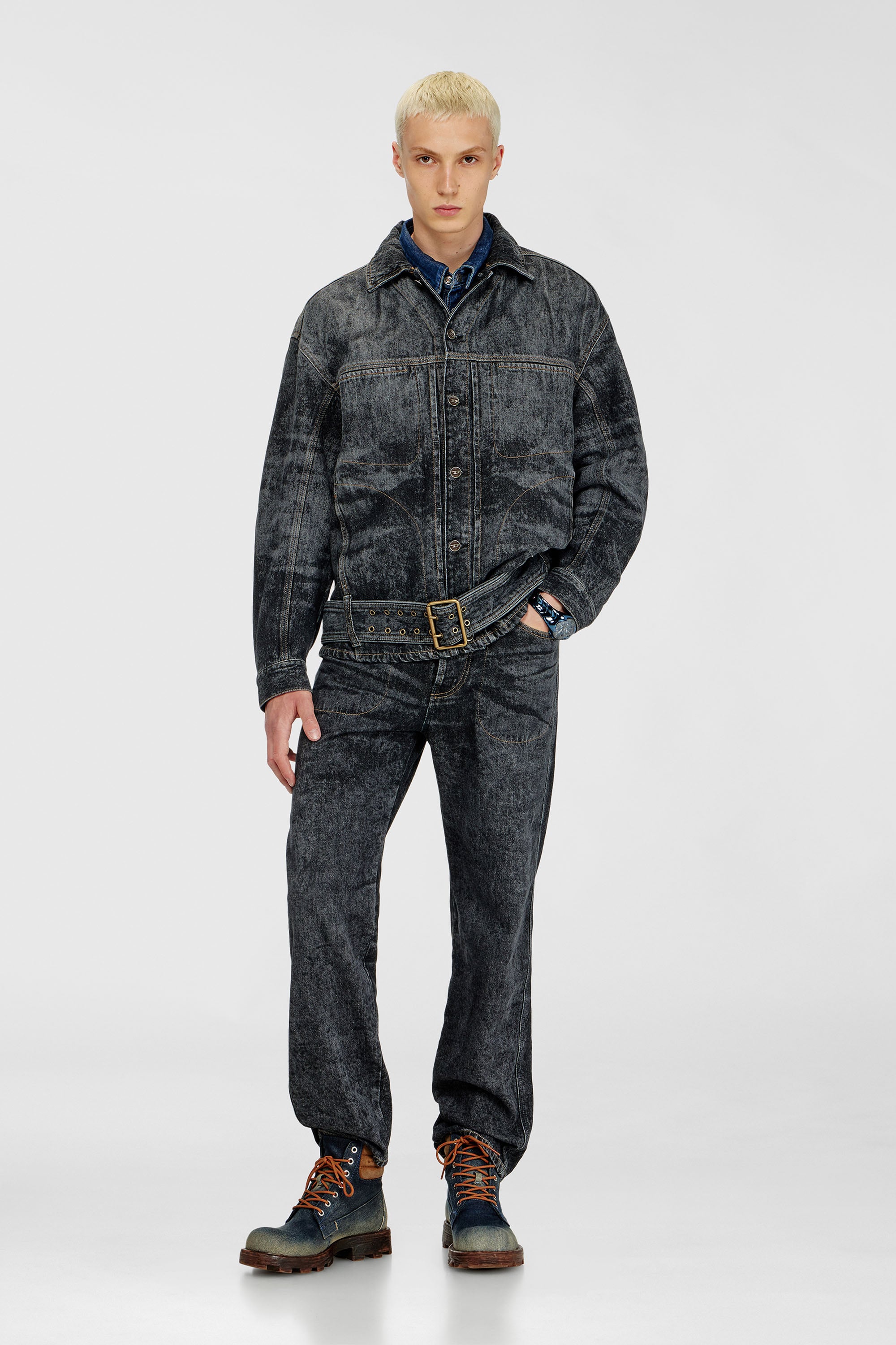 Diesel - D-VALERO-S, Herren Biker-inspirierte Jeansjacke in Dunkelgrau - 2