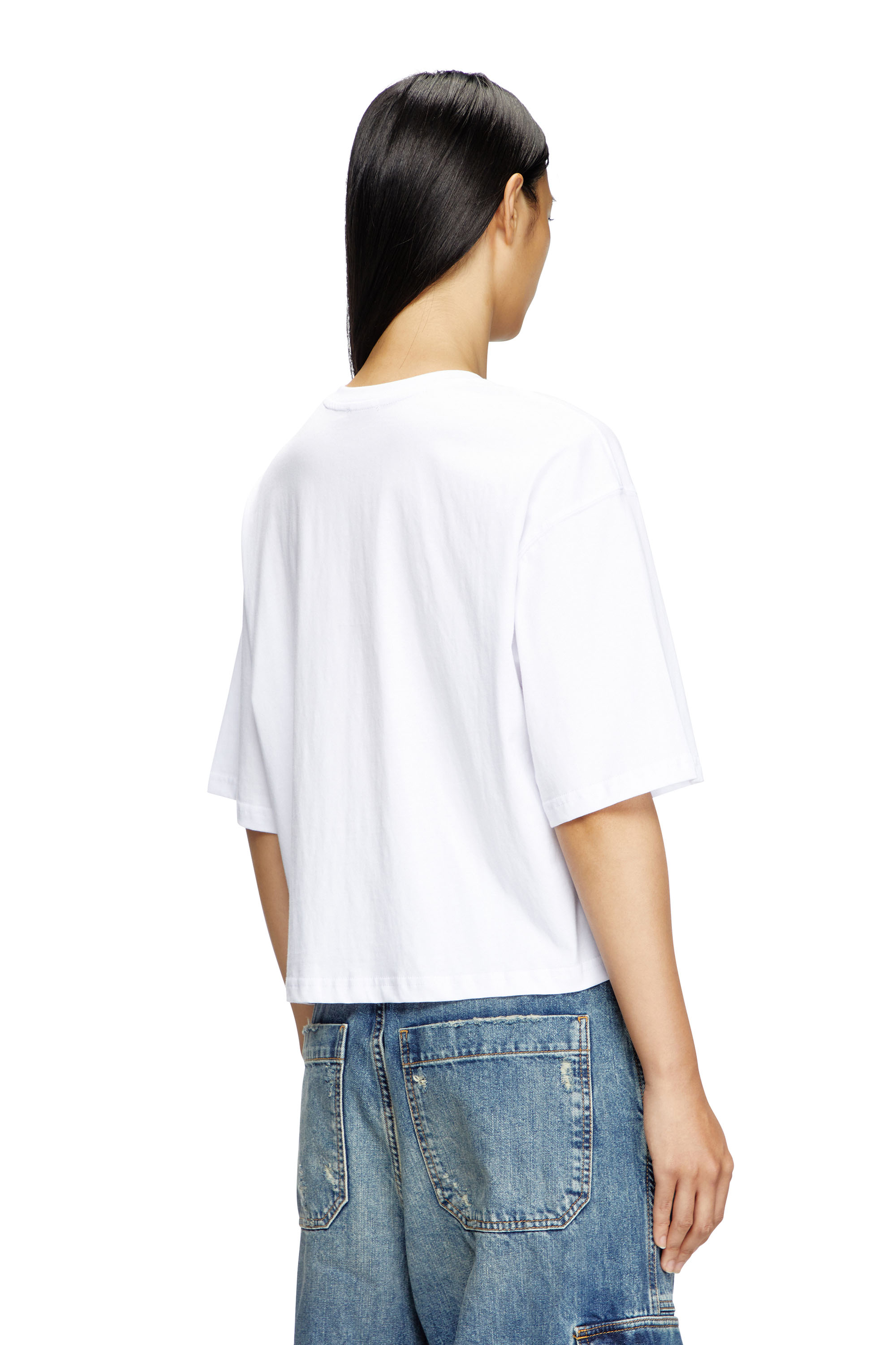 Diesel - T-ROWY-OD, Damen Kastiges T-Shirt mit D-Stickerei in Wei&szlig; - 4