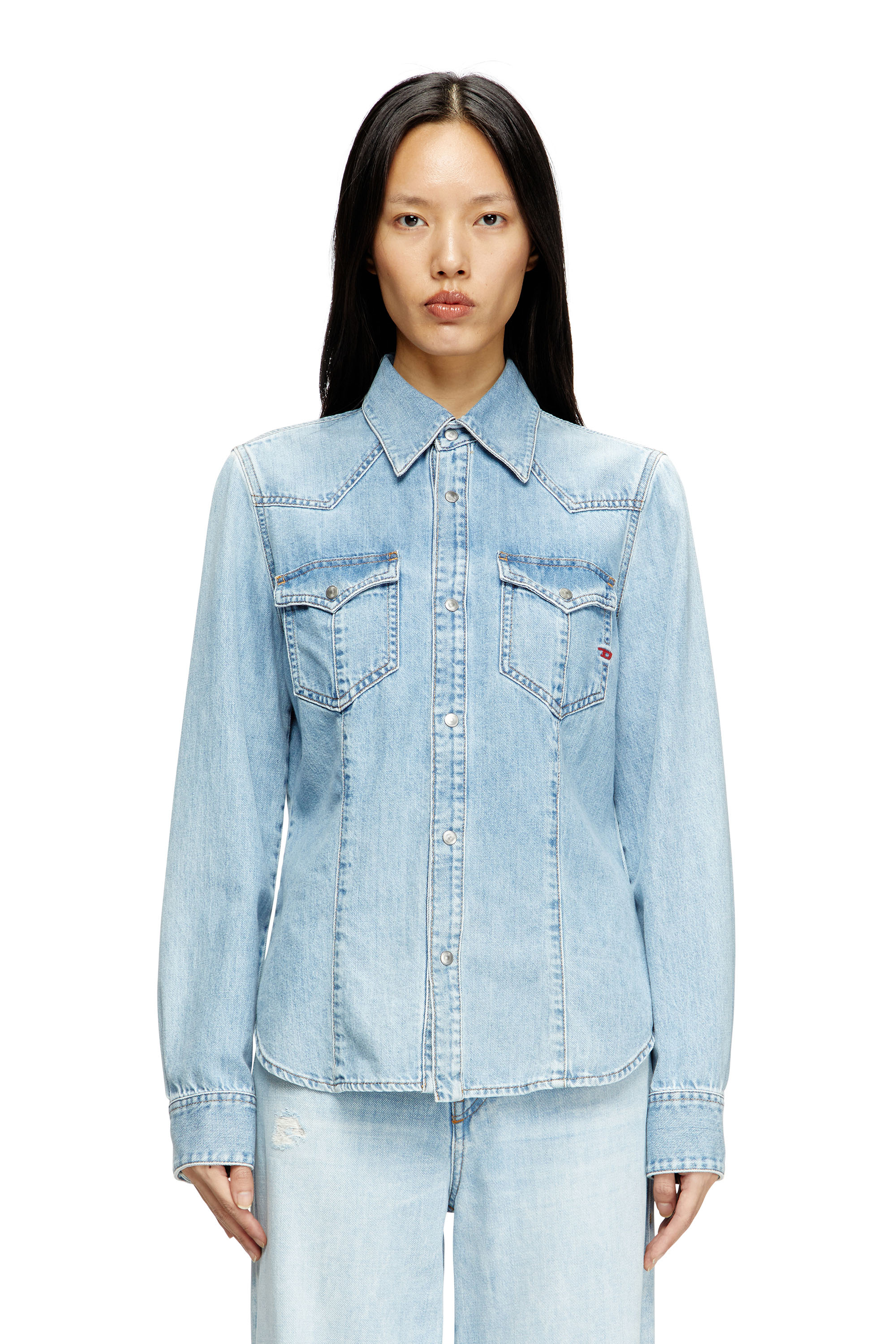 Diesel - DE-WAVES, Chemise western en denim Femme in Bleu - 1