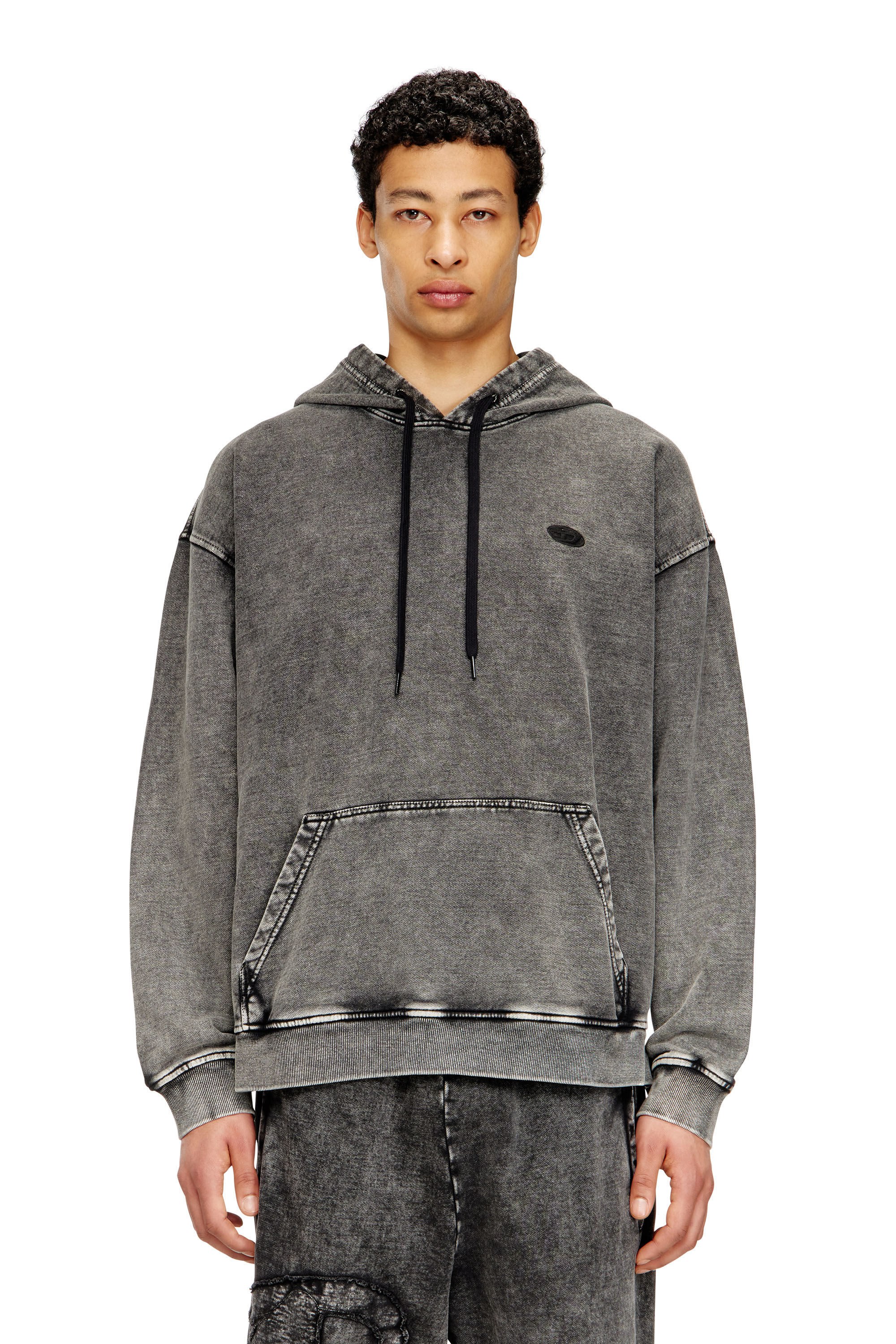 Diesel - S-BOXT-HOOD-DEN, Felpa con cappuccio con toppa posteriore tagliata a vivo Uomo in Grigio - 1