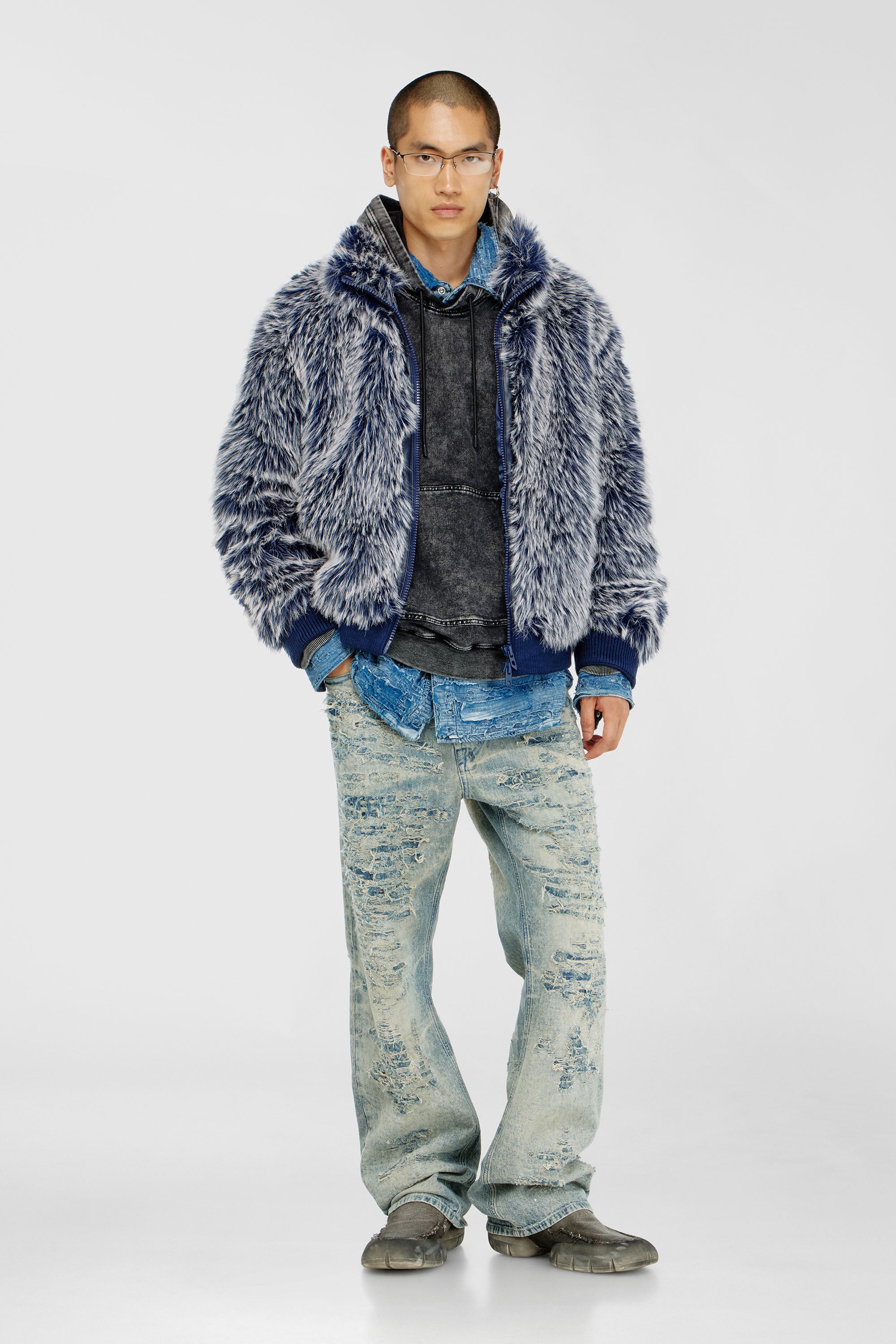 Diesel - W-VICTOR, Giacca invernale effetto shaggy Uomo in Blu - 2