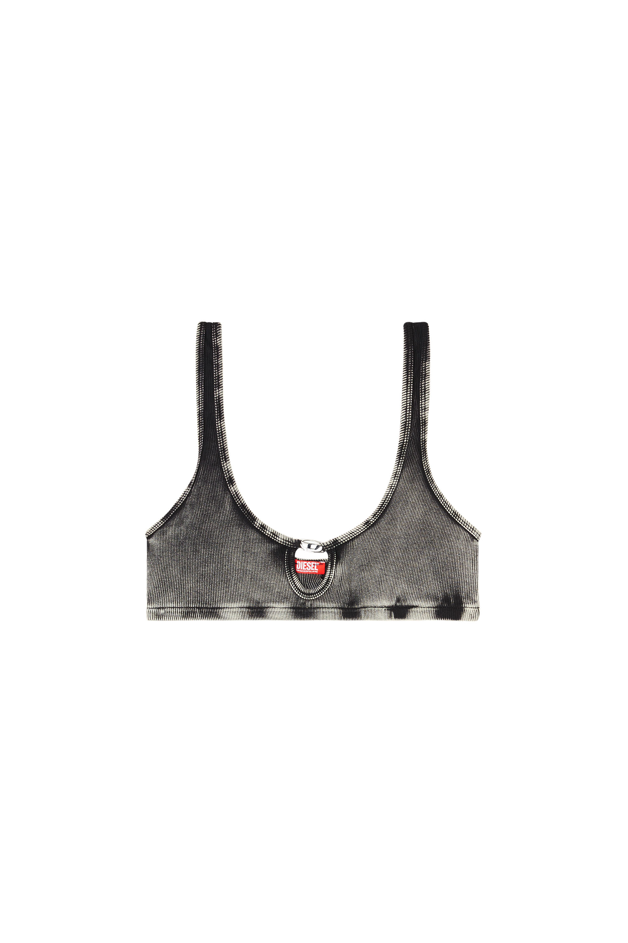 Diesel - FLORENCE-DNM, Reggiseno morbido in cotone a costine con gioiello Oval D Donna in Grigio - 3