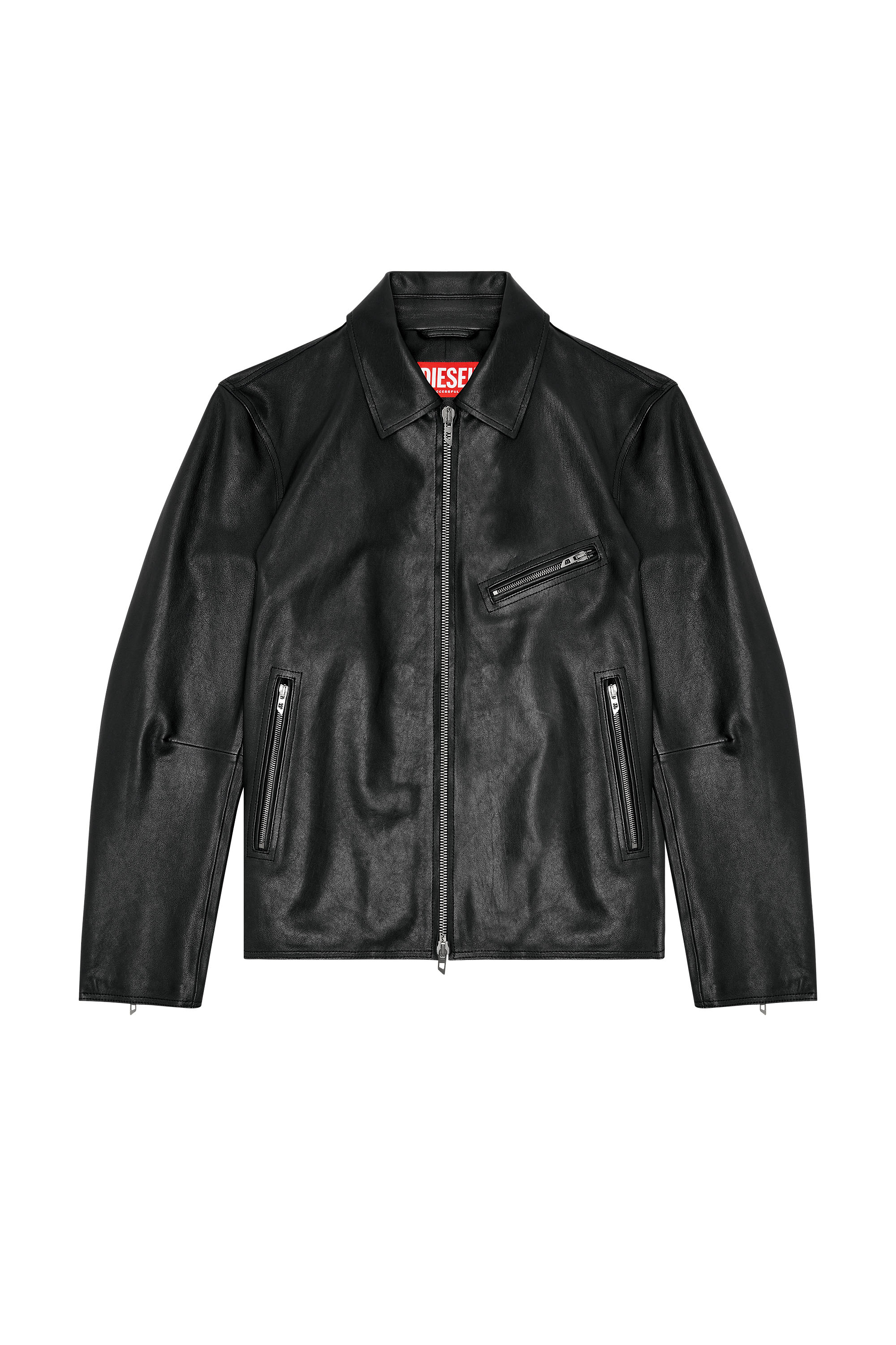Diesel - L-KORN-A, Giacca in pelle con logo Oval D a rilievo Uomo in Nero - 3