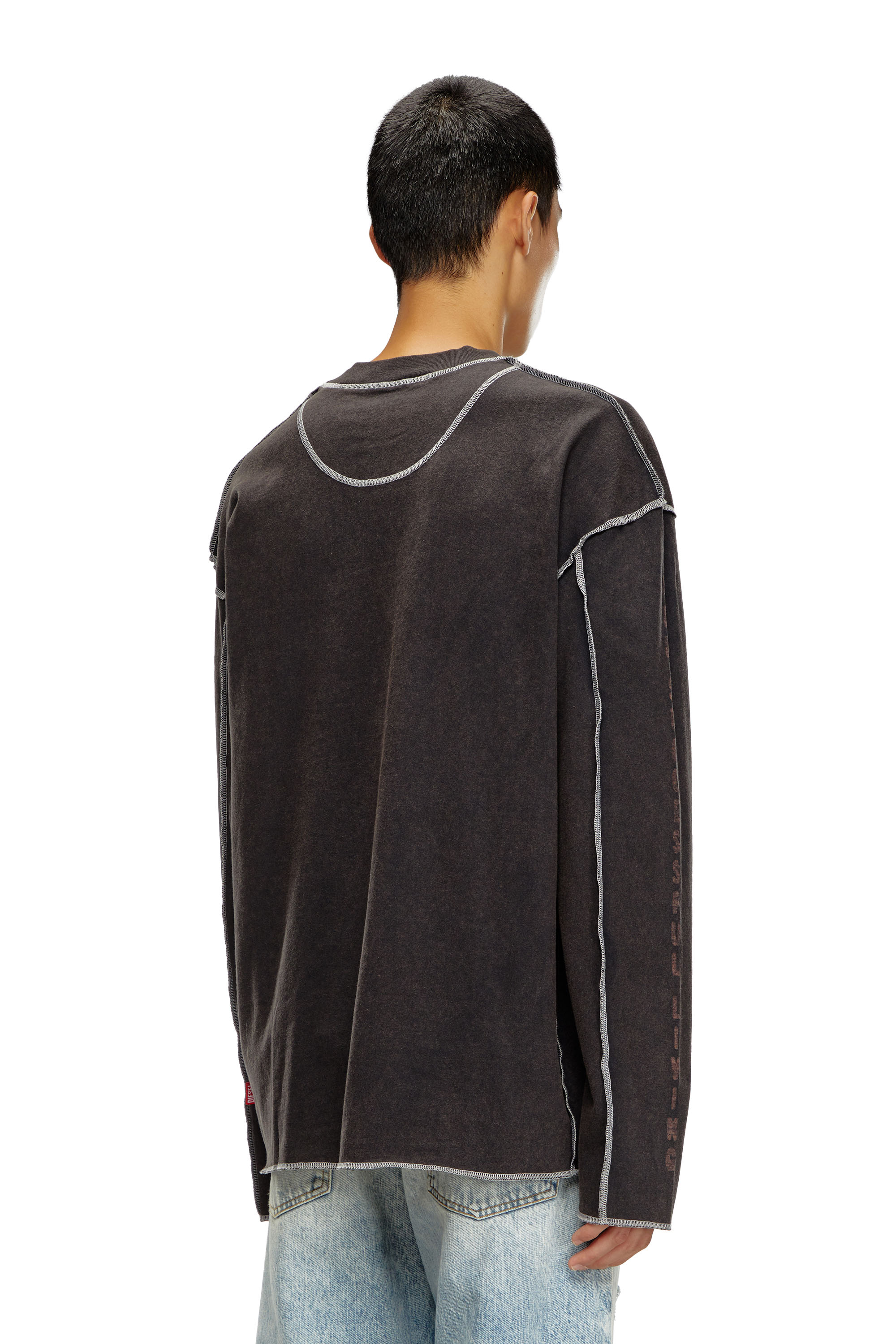 Diesel - T-CRAOR-LS, Man Long-sleeve T-shirt with inside-out effect in Grey - Image 3