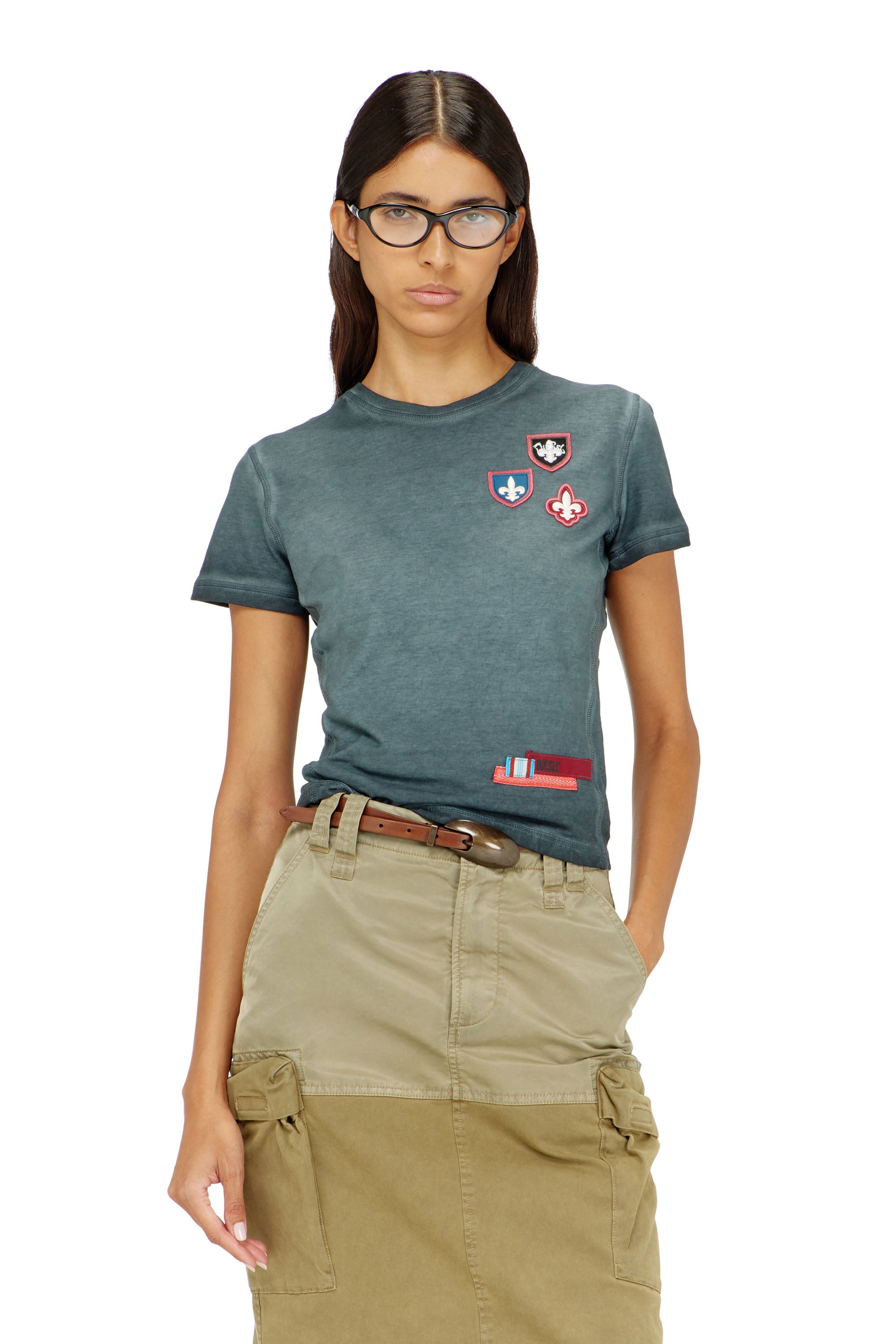 Diesel - T-UNCUTY-WAF, T-shirt avec patchs et c&ocirc;t&eacute;s en micro-waffle Femme in ToBeDefined - 1