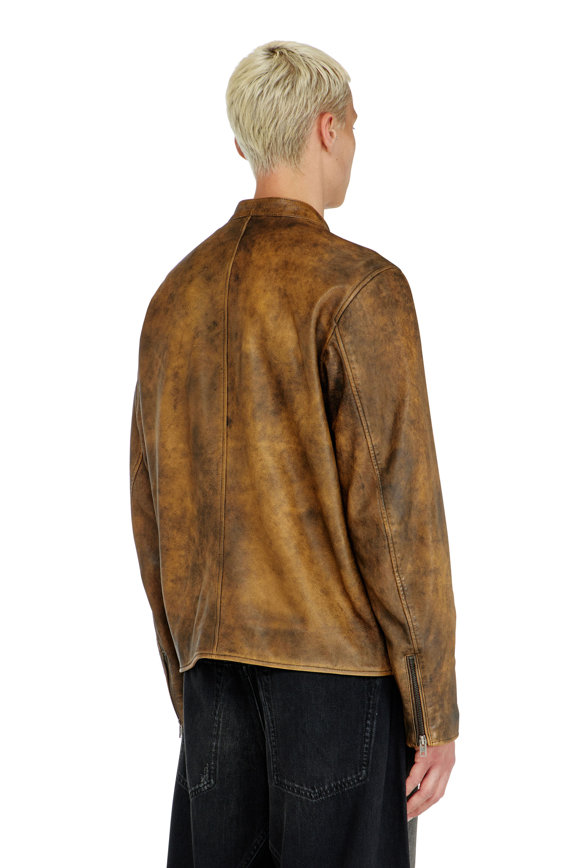 Diesel - L-ZAD-KNCZ, Biker jacket en cuir trait&eacute; Homme in ToBeDefined - 4