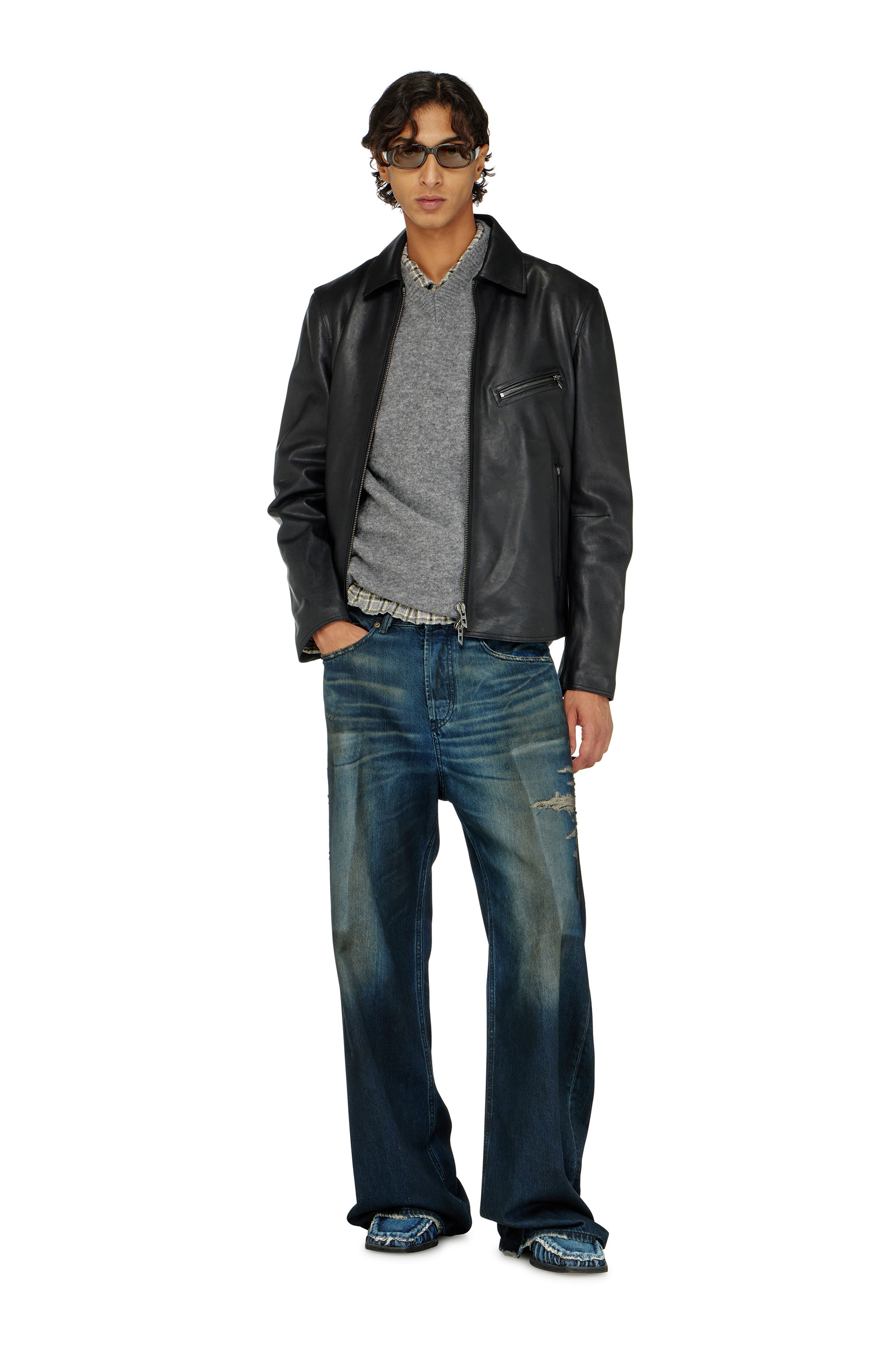 Diesel - L-KORN-A, Giacca in pelle con logo Oval D a rilievo Uomo in Nero - 2