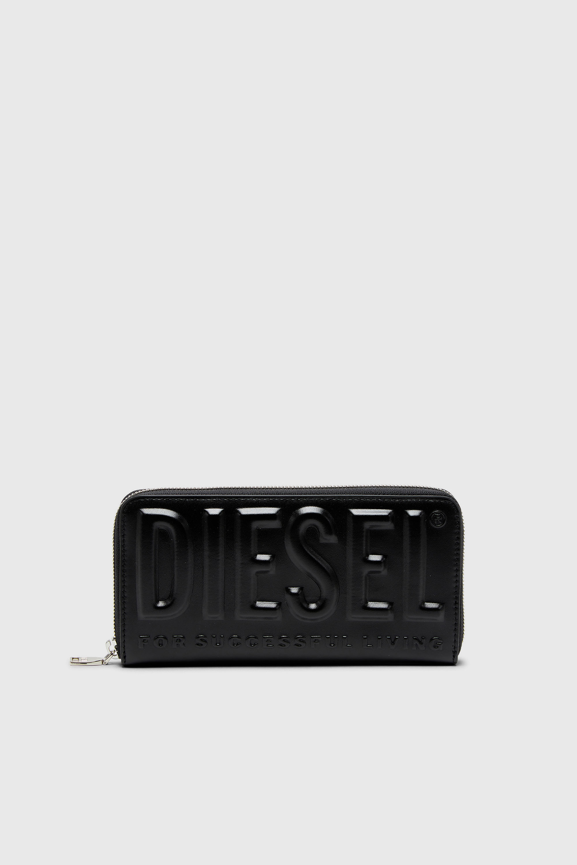 Diesel - DSL 3D -CONTINENTAL ZIP L, Portafoglio lungo con zip in pelle con logo a rilievo Uomo in Nero - 1