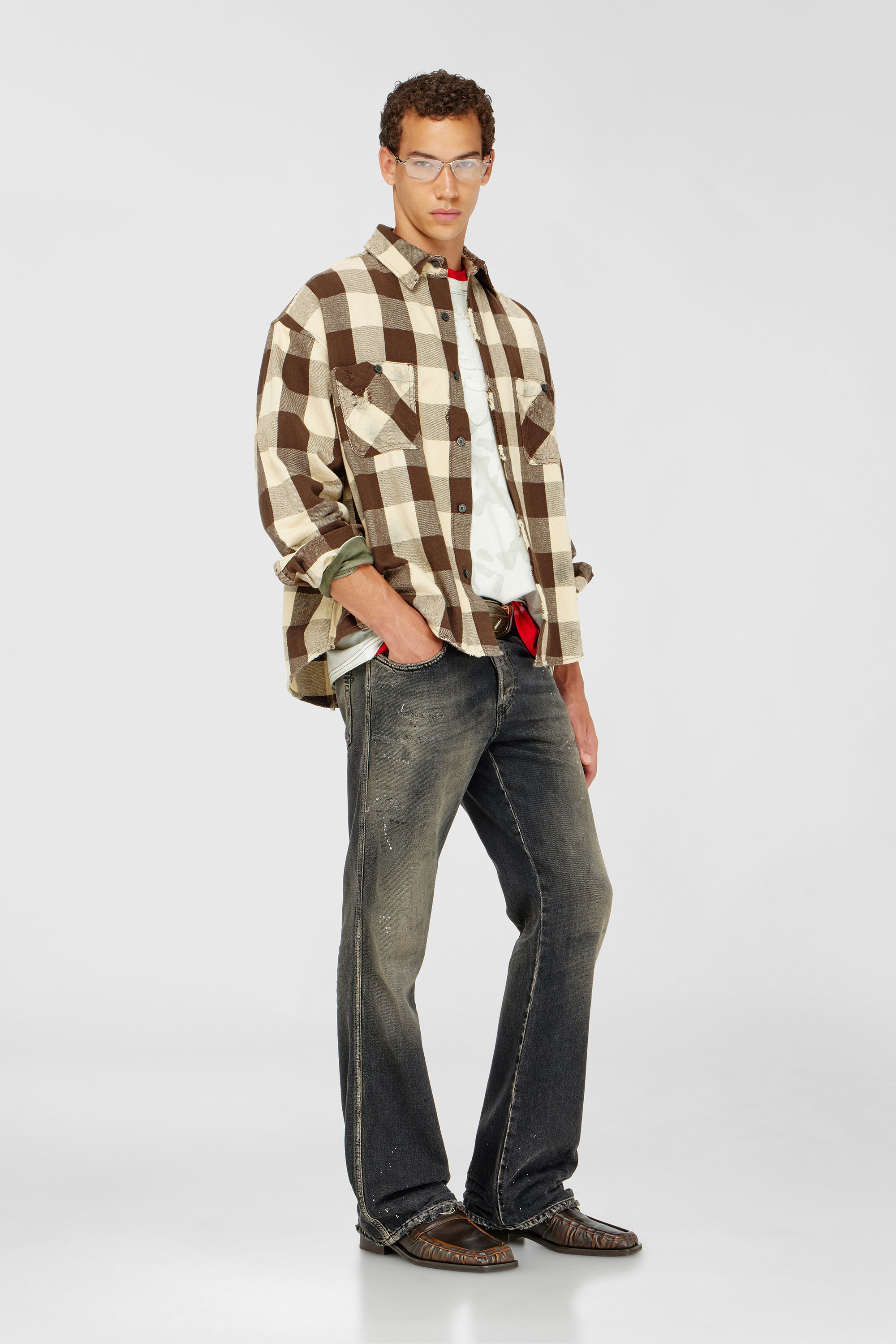 Diesel - S-DRUM, Camicia in flanella a quadri effetto distressed Uomo in Multicolor - 2