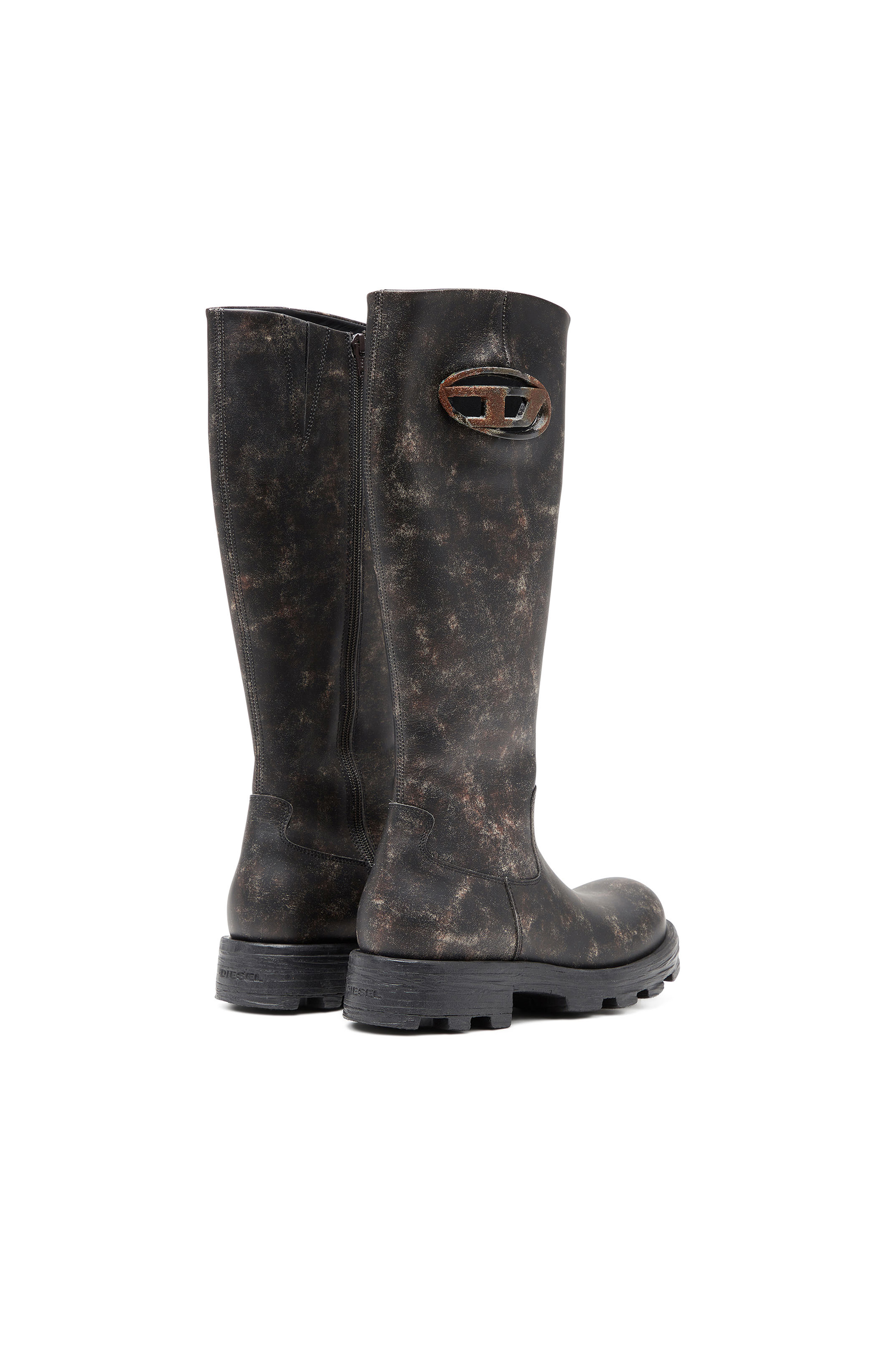 Diesel - D-HAMMER HB D W, D-Hammer-Bottes hauteur genou en cuir vieilli Femme in Marron - 3