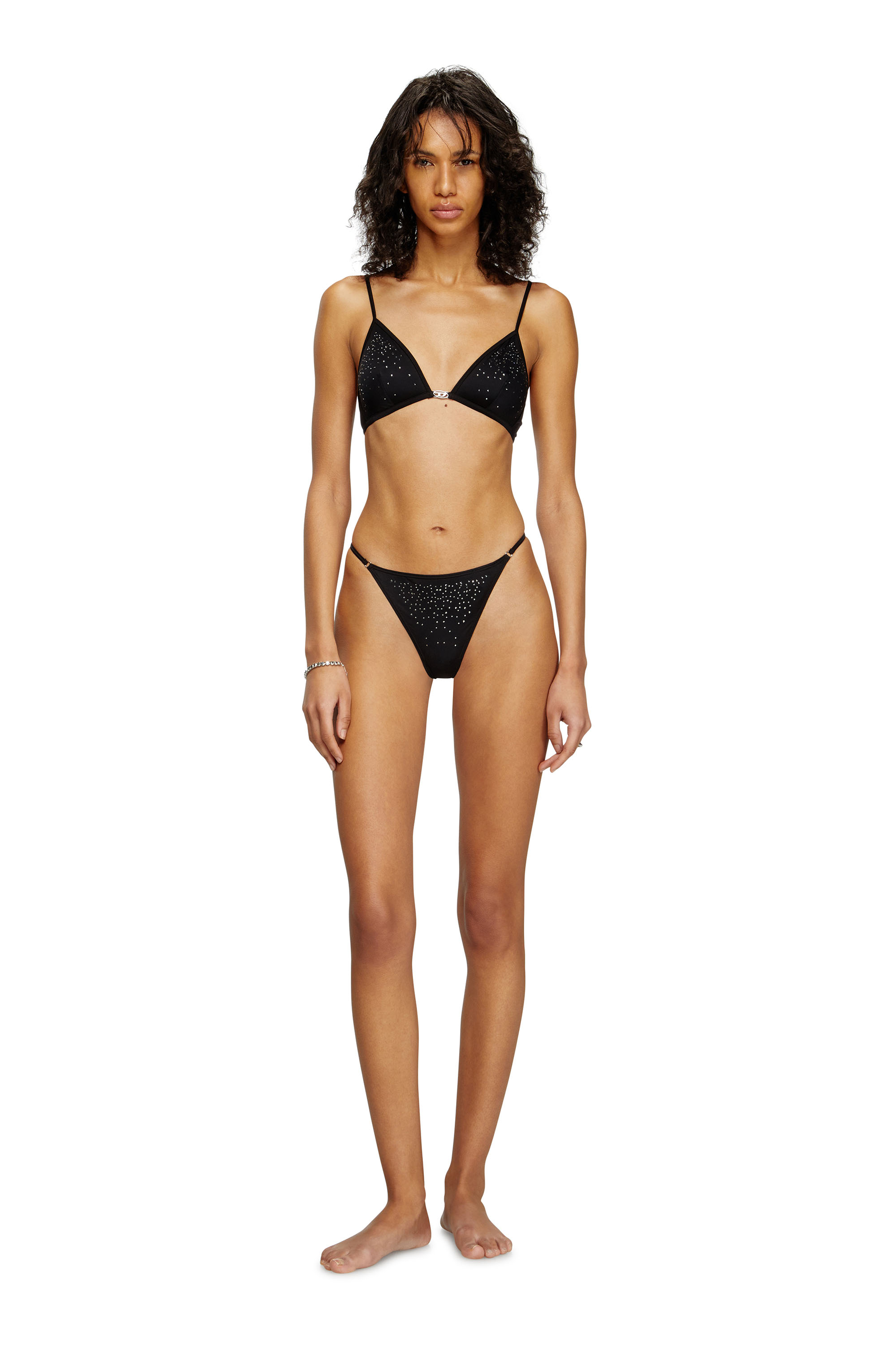 Diesel - D-STRING-DNM, Perizoma in microfibra con cristalli Donna in Nero - 1