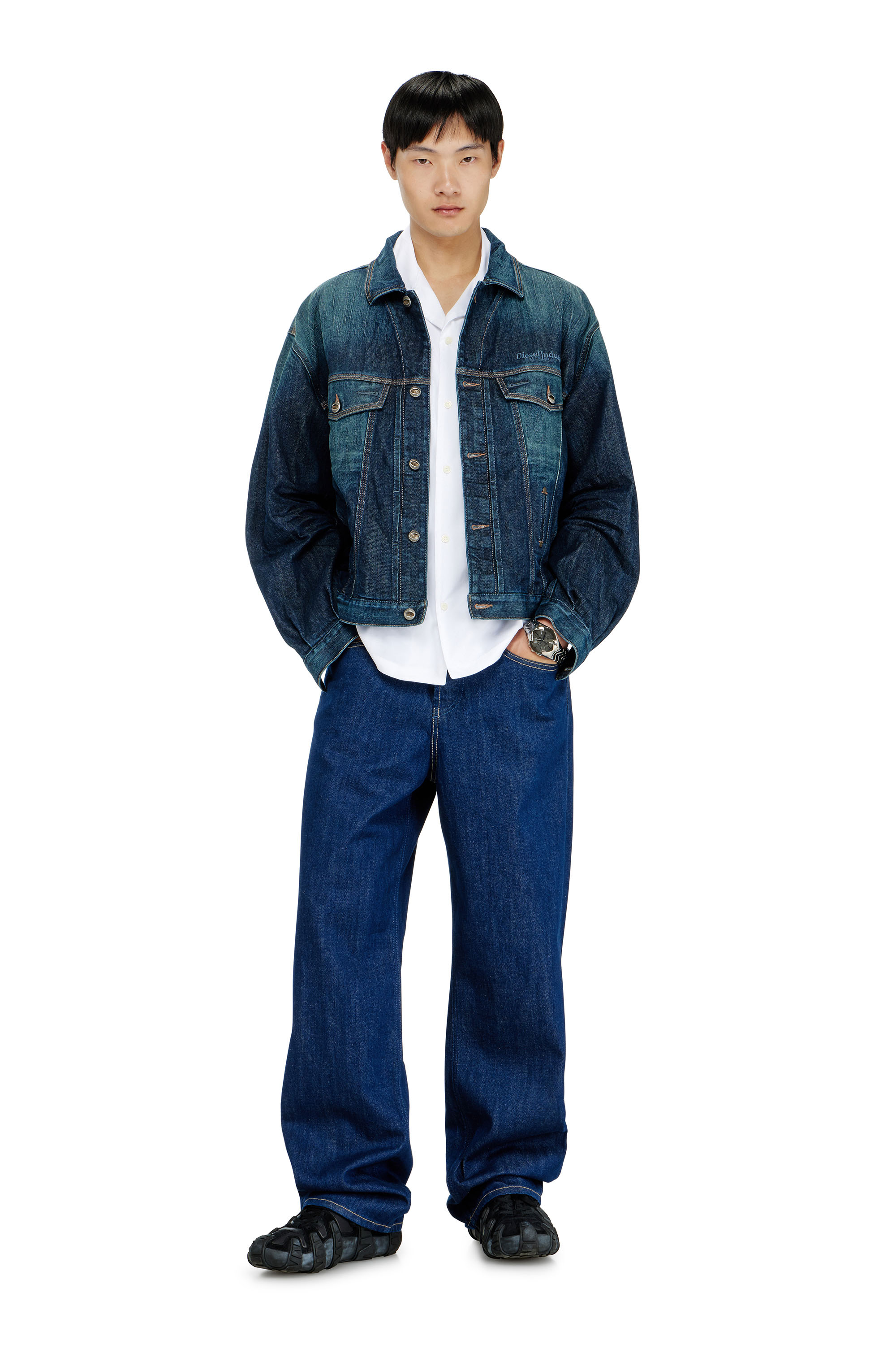 Diesel - S-MAC-GSBH, Camicia in popeline elasticizzato con ricamo Oval D Uomo in Bianco - 1