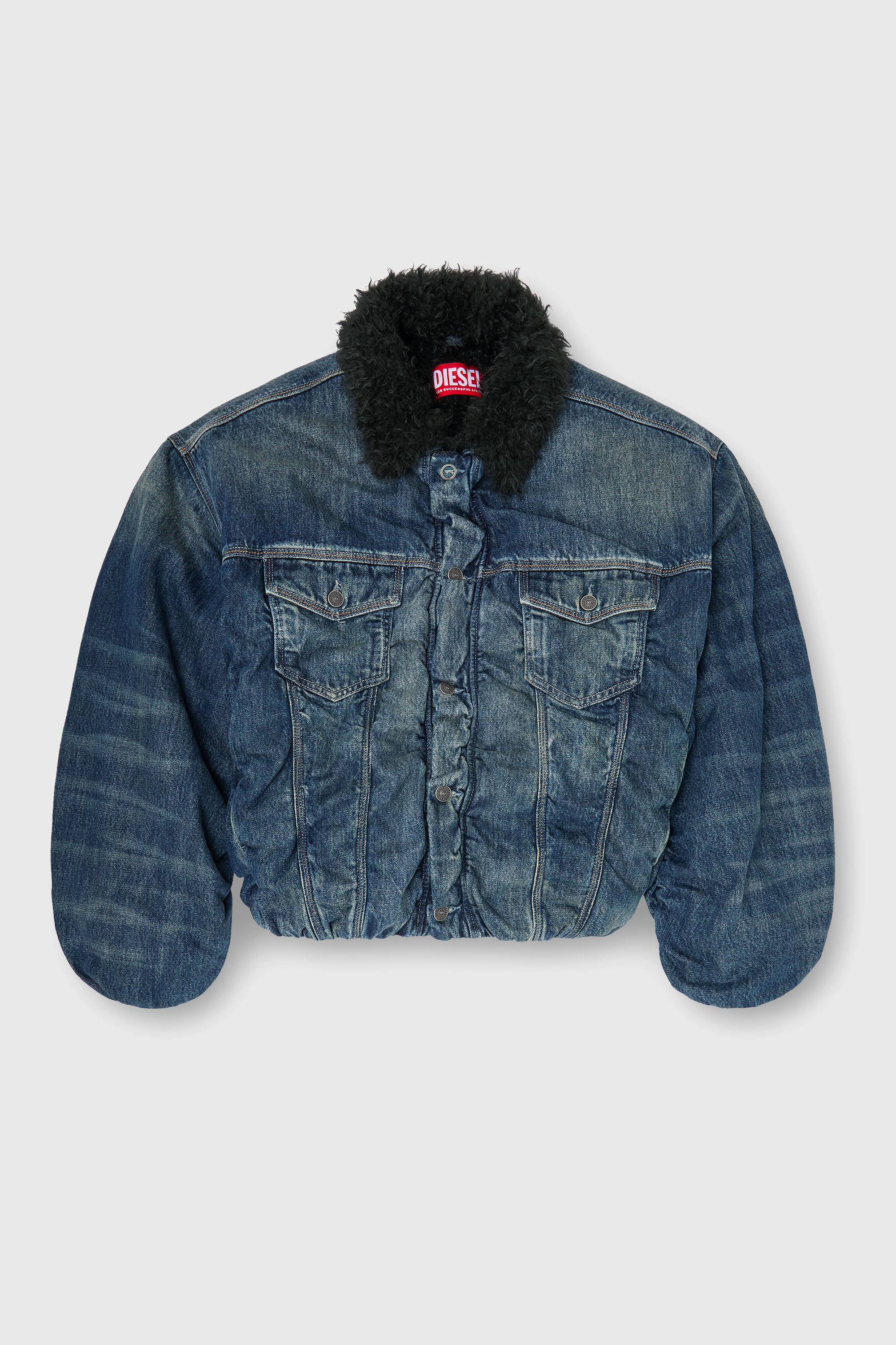 Diesel - D-CURLY-FSJ1, Giacca trucker foderata in denim con interno teddy Unisex in Blu - 2
