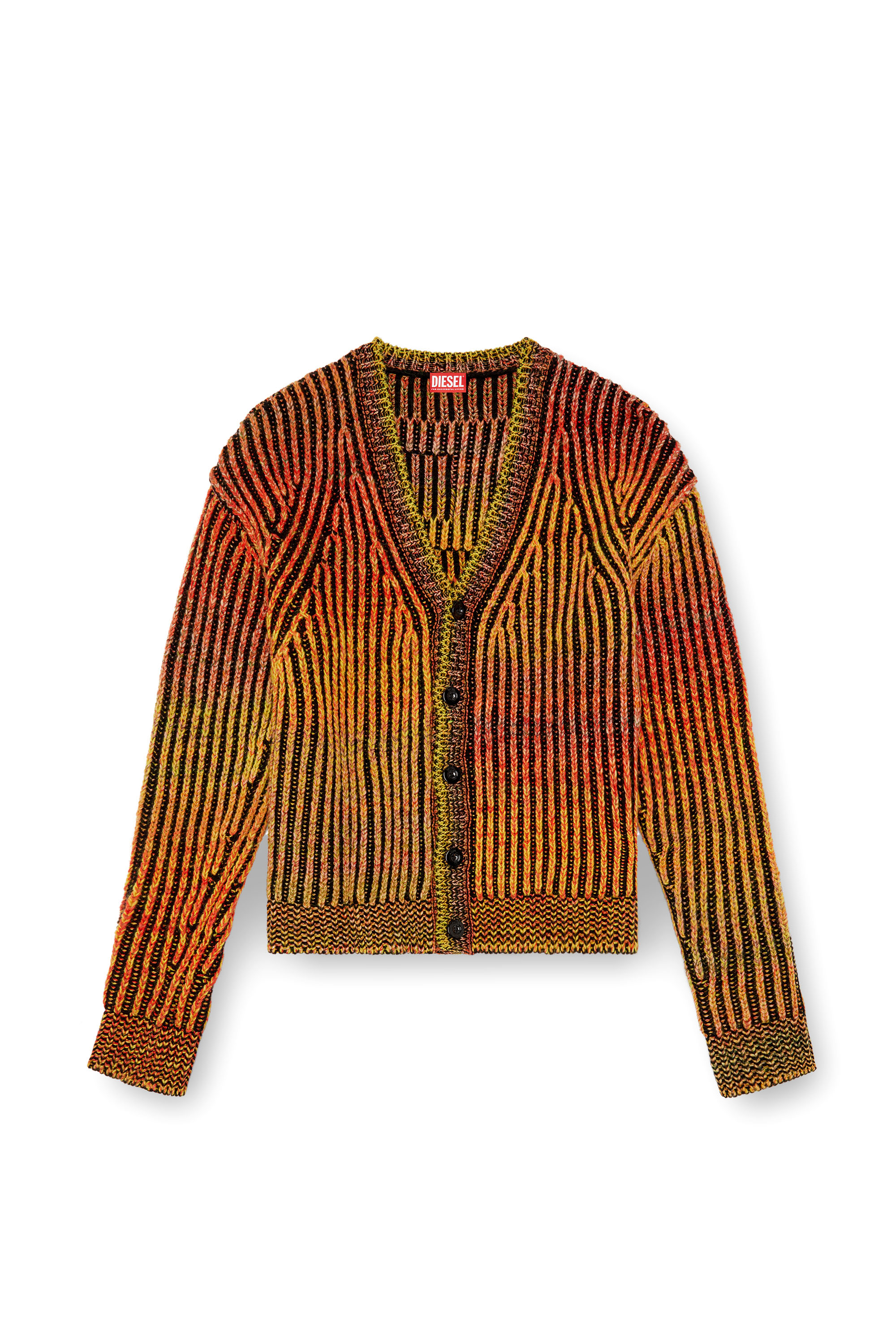 Diesel - K-OAKLAND-CR, Uomo Striped ribbed cardigan in wool blend in Arancione - Image 3