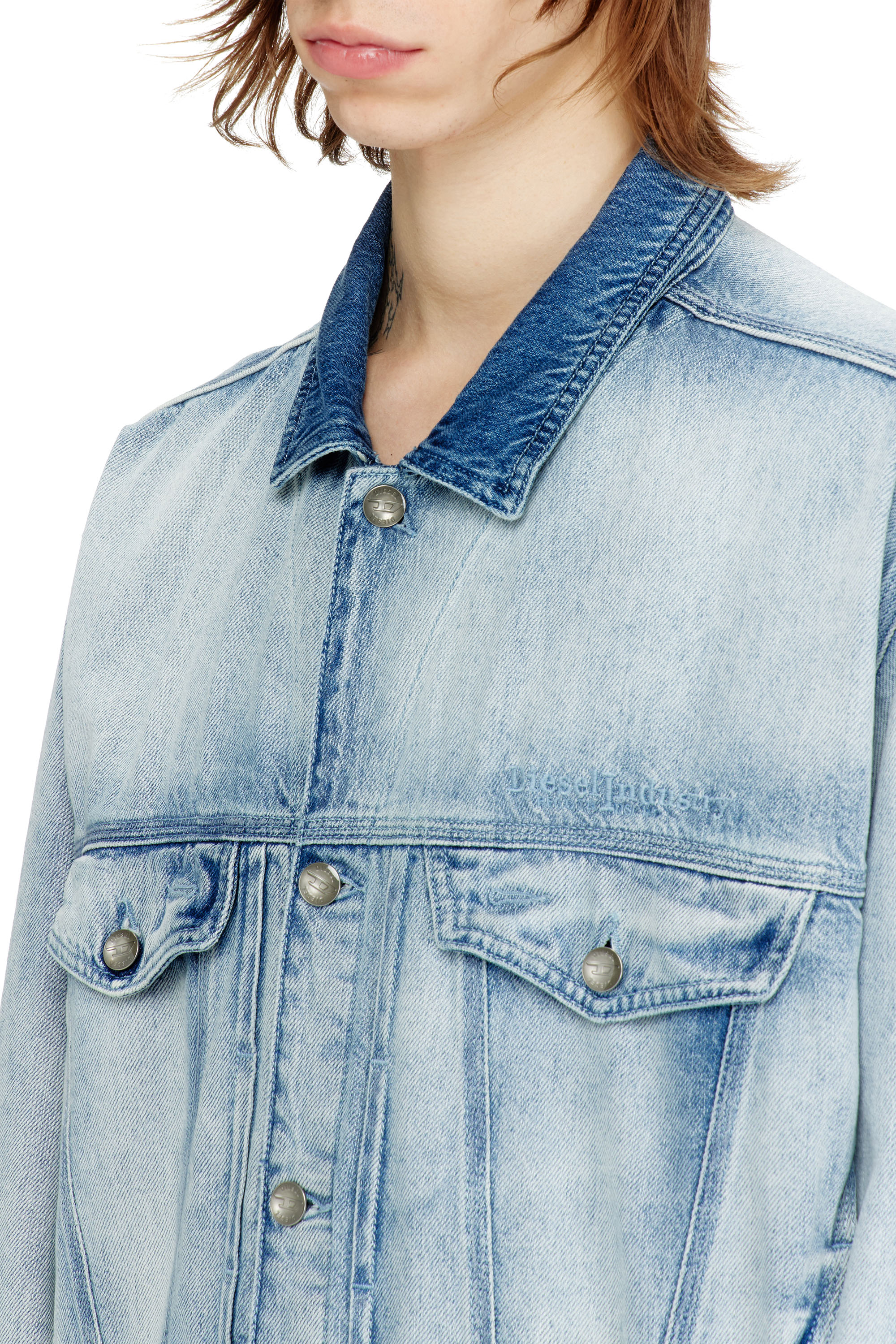 Diesel - D-DENVER-FSI1, Veste trucker en denim skeleton mi-l&eacute;ger Mixte in Bleu - 5