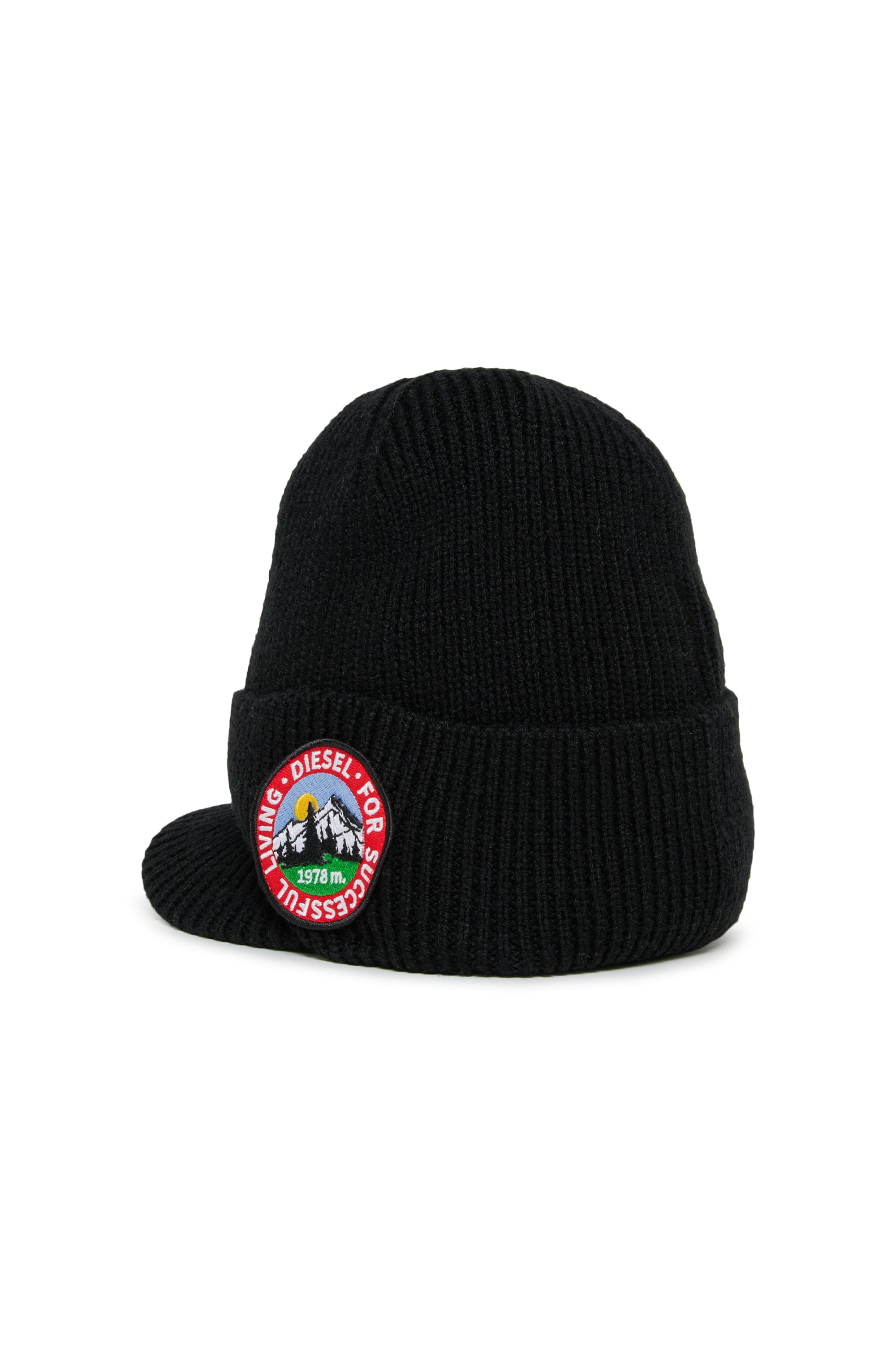 Diesel - FMONTI, Bonnet &agrave; visi&egrave;re en maille de laine c&ocirc;tel&eacute;e Mixte in Noir - 2