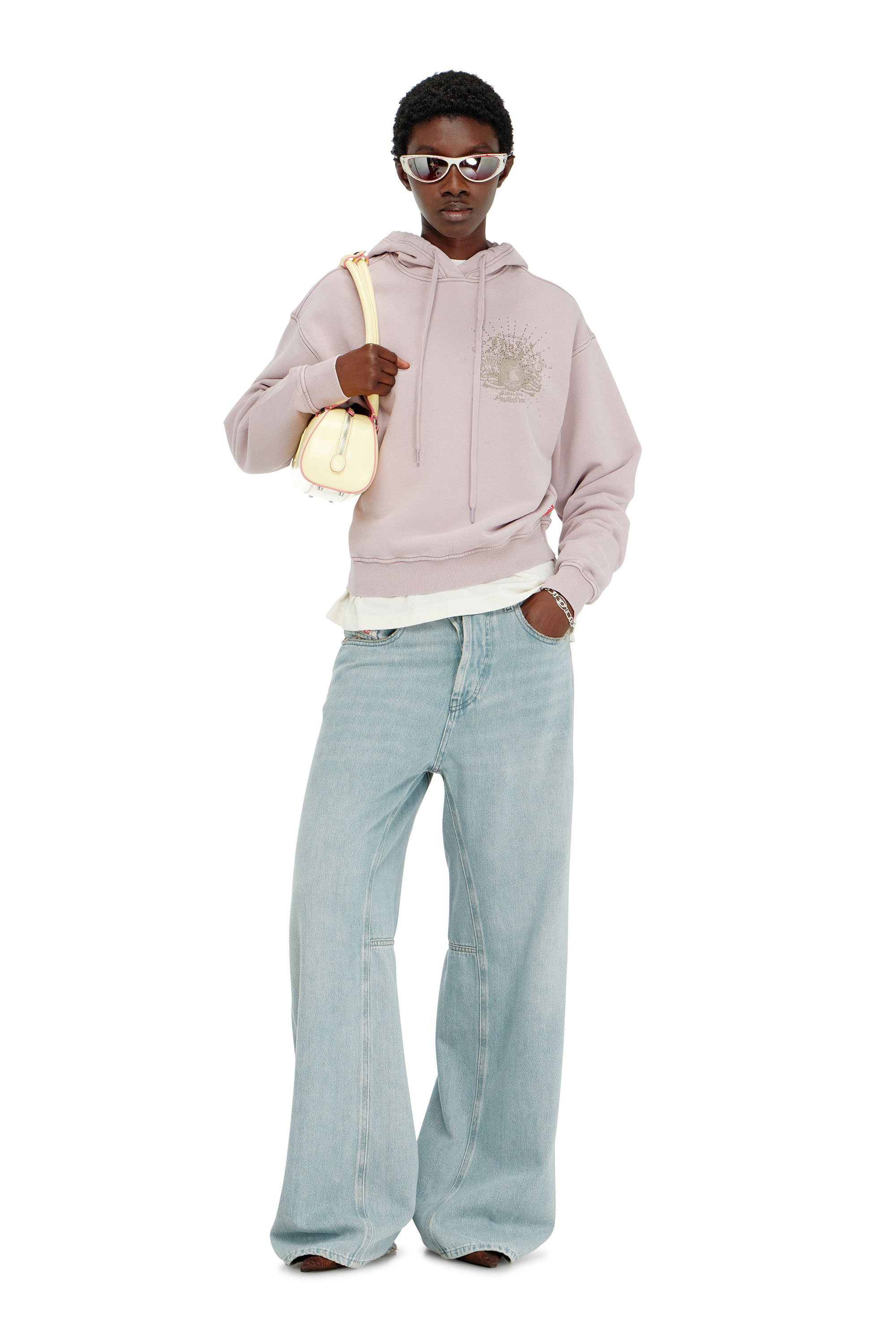 Diesel - F-PHOENY, Sweat &agrave; capuche avec imprim&eacute;s et clous strass Femme in Violet - 1