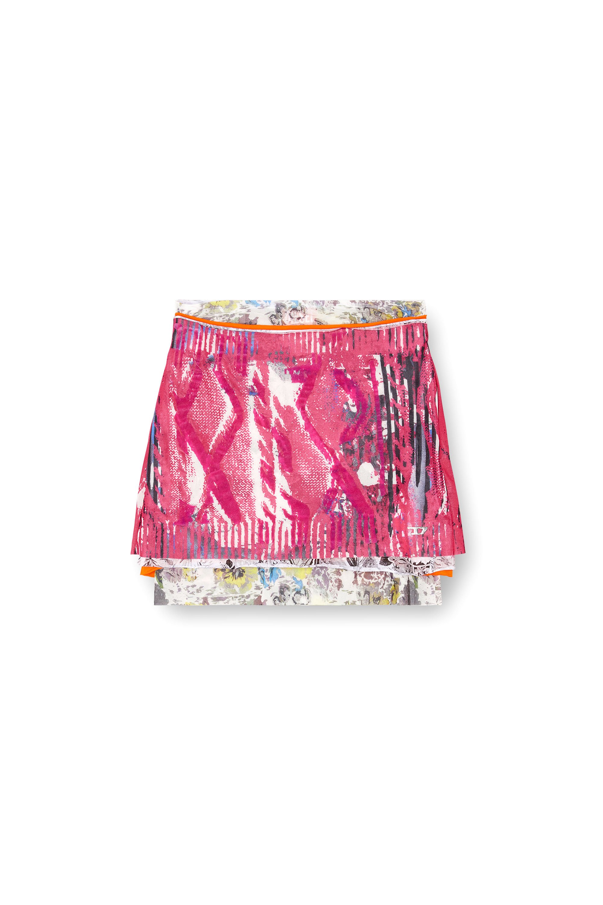 Diesel - O-PEONY, Damen Mini-Rock mit Pfingstrosen-Pop-Print im Layering-Look in Rosa - 6