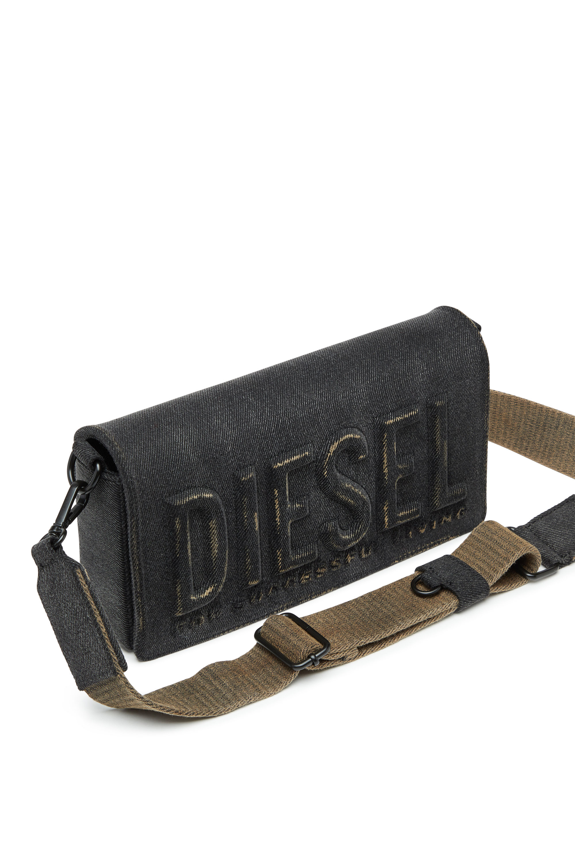 Diesel - BISCOTTO SHOULDER BAG M, Biscotto M-Sac à bandoulière rectangulaire en denim délavé Femme in Noir - 5