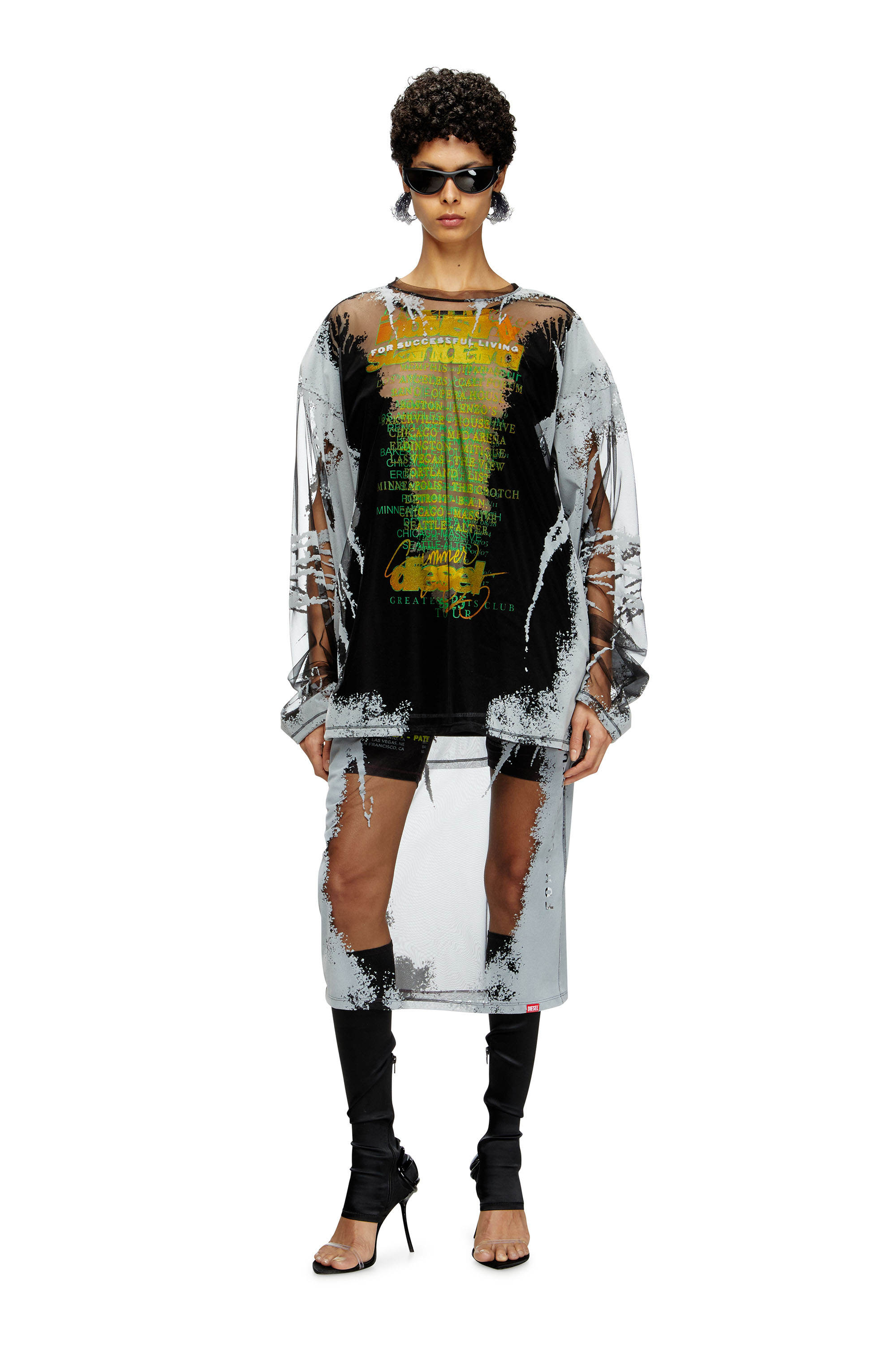 Diesel - T-HASSAN-LS-A, Unisex Langarm-T-Shirt aus Nylon mit Text-Print in Schwarz - 7