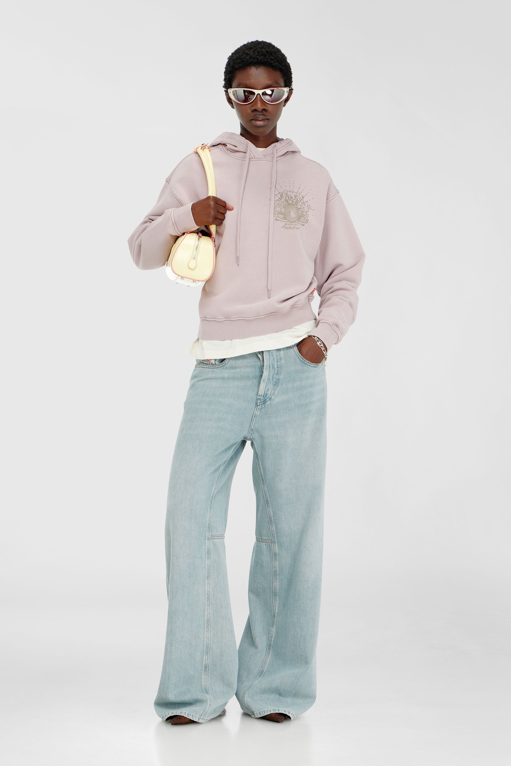 Diesel - F-PHOENY, Felpa con cappuccio con stampe e applicazioni di strass Donna in Viola - 2