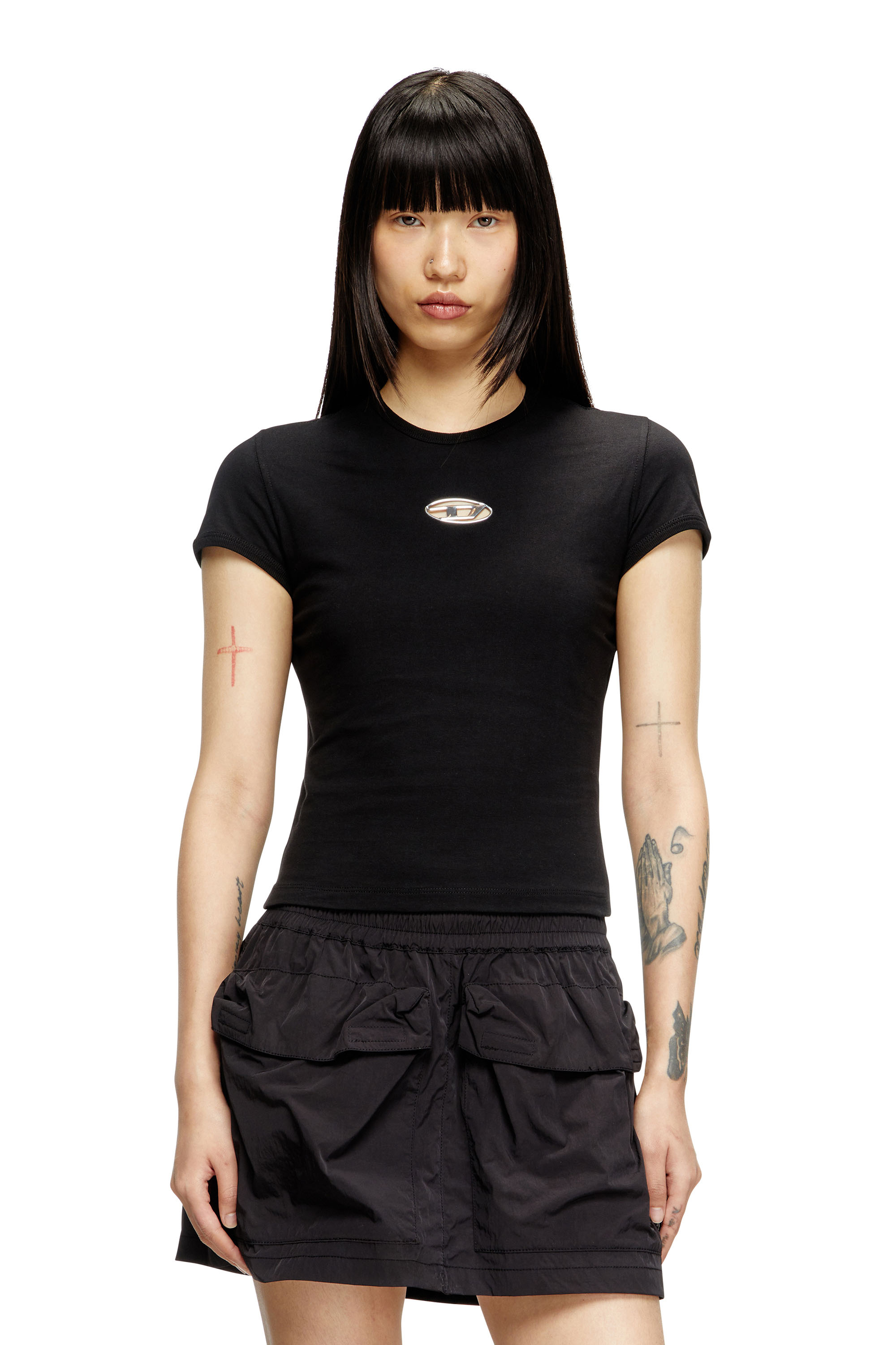 T-UNCUTIE-LONG-OD-Q1, Schwarz Diesel - T-UNCUTIE-LONG-OD-Q1, Damen T-Shirt in schmalem Fit mit Cut-out-Oval D in Schwarz - 3