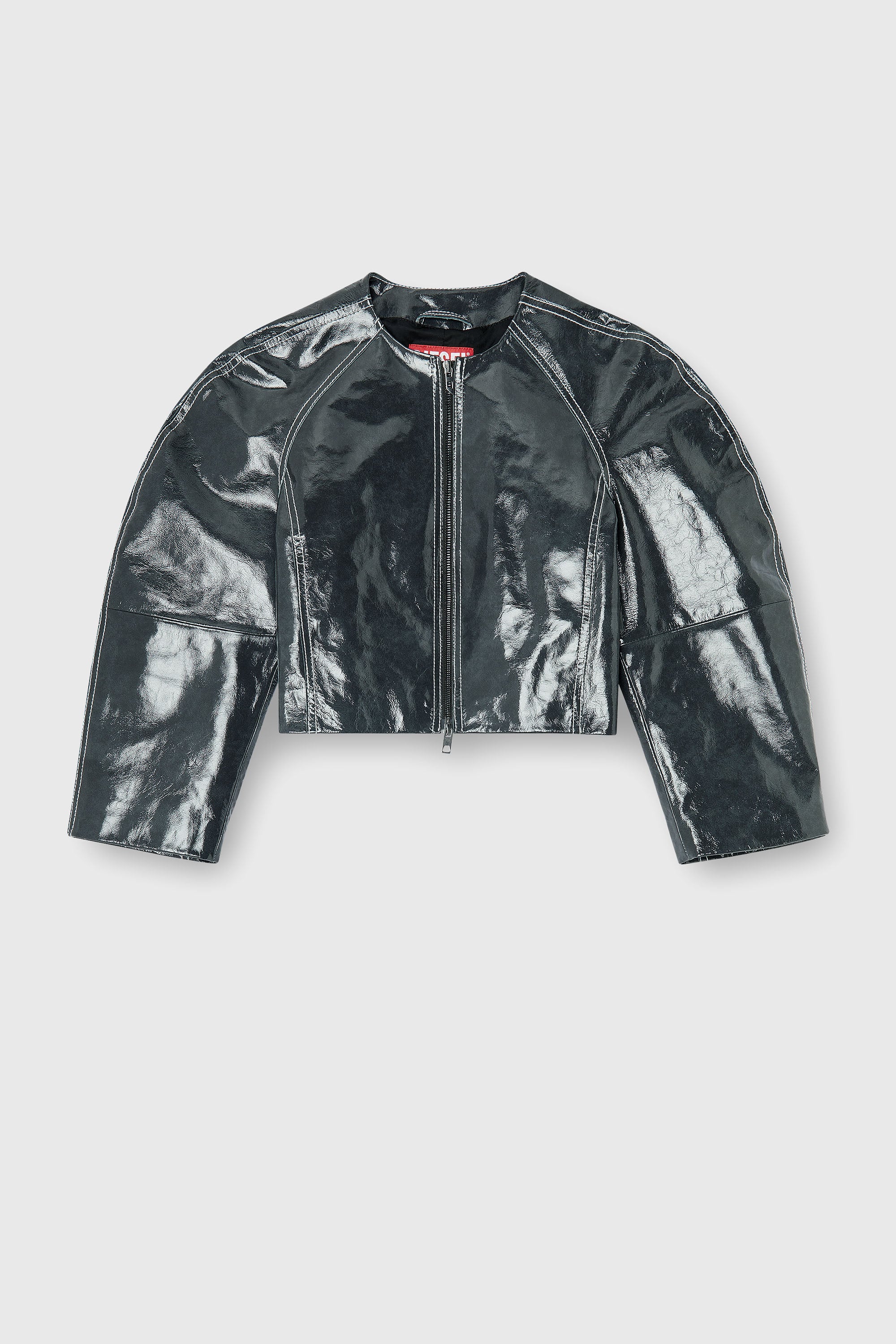 Diesel - L-ANDON, Veste en cuir verni &agrave; manches cocon Femme in Gris - 2