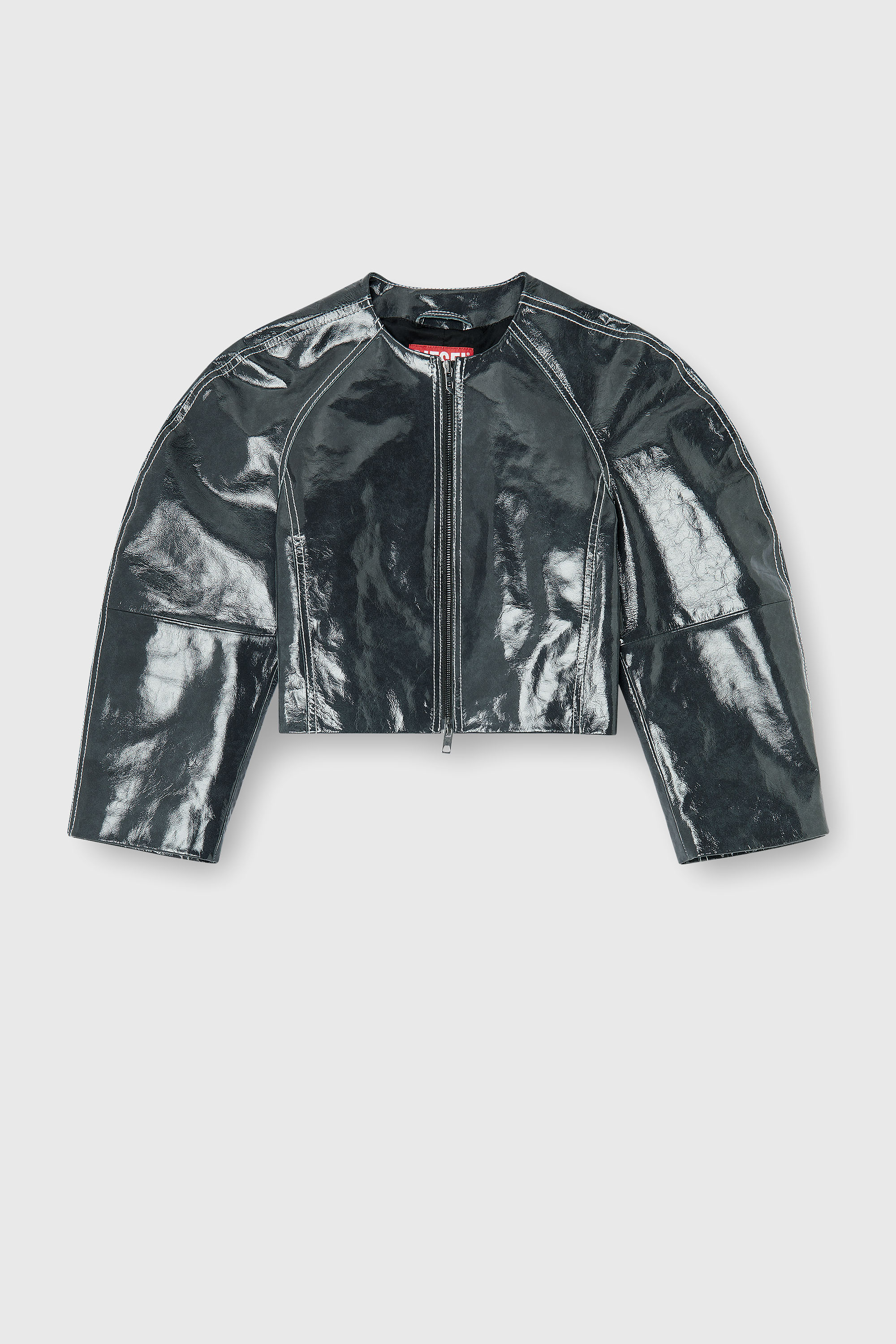 Diesel - L-ANDON, Veste en cuir verni &agrave; manches cocon Femme in Gris - 2