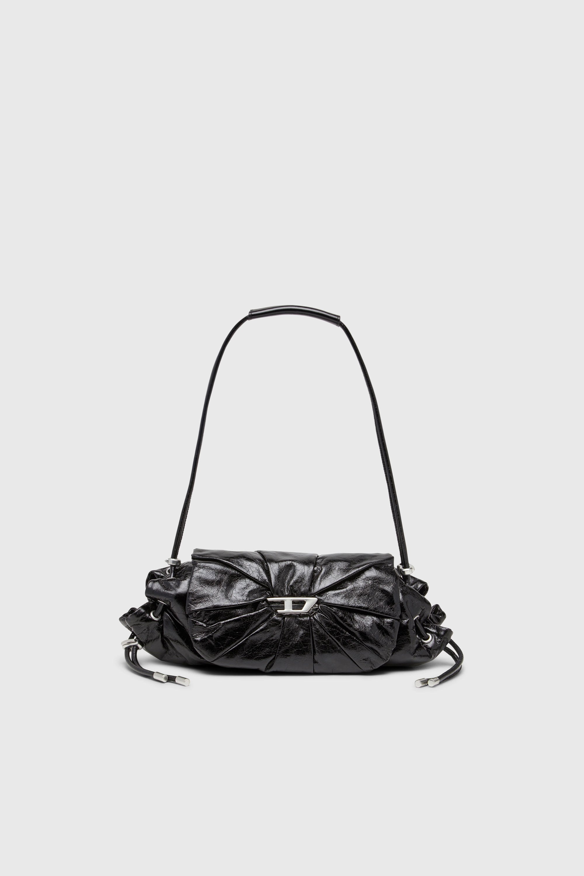 Diesel - SCRUNCH-D SHOULDER S, Scrunch-D-Petit sac &agrave; bandouli&egrave;re en cuir froiss&eacute; Femme in Noir - 1