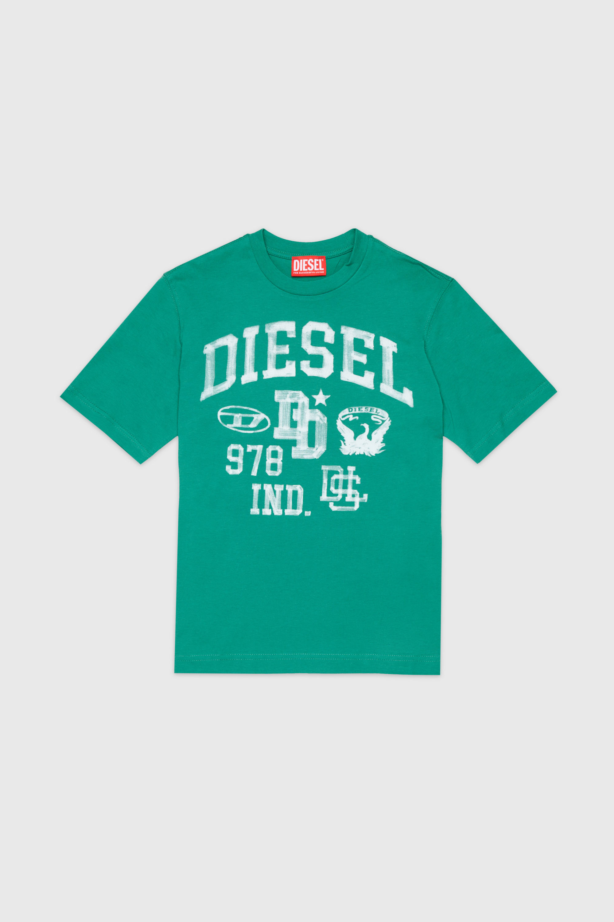 Diesel - TBAND OVER, T-shirt en coton avec motifs varsity Homme in Vert - 1