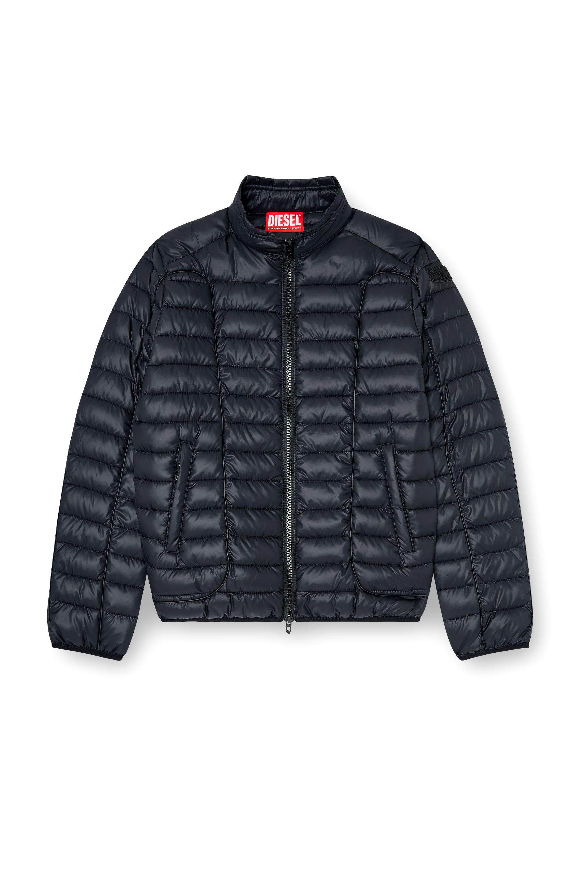 Diesel - W-PILOT-WRD, Piumino stile biker con profili tono su tono Uomo in Nero - 3