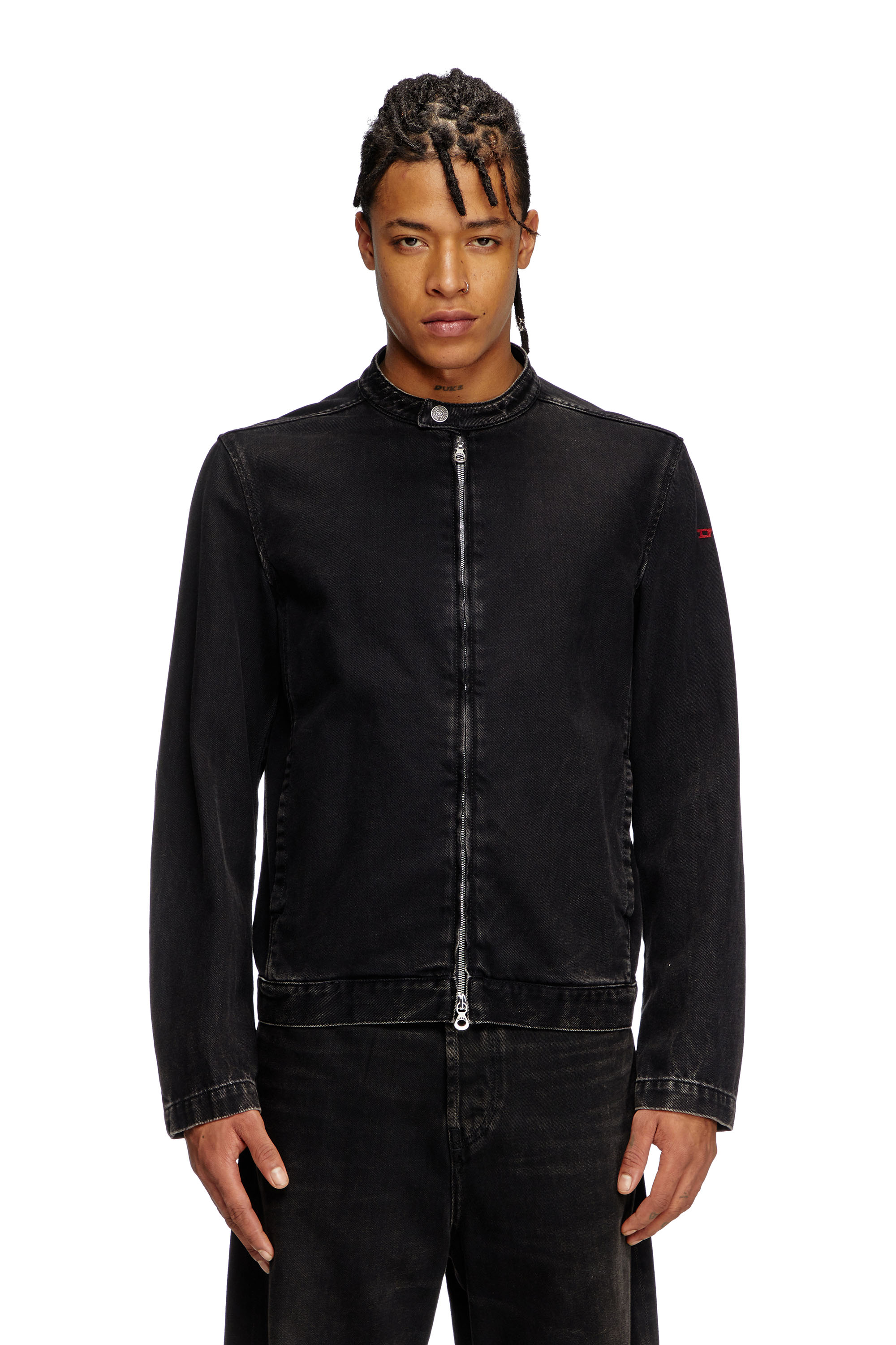 Diesel - D-GLORY, Veste moto en denim délavé Homme in Noir - 1