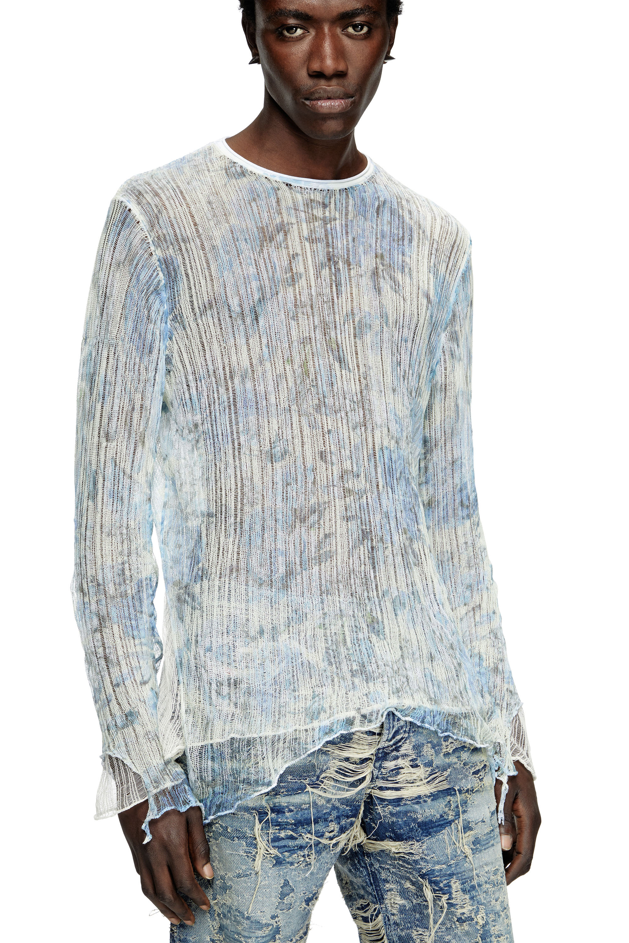 Diesel - K-AASMOS-A, Dishevelled knit jumper with floral print Unisex in Blu - 4